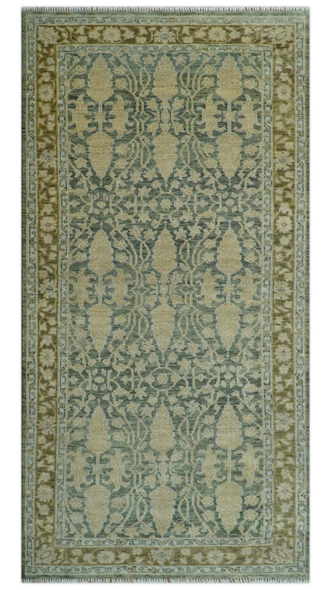 Antique look vintage style Green, Beige and Brown traditional Hand Knotted Multi Size wool rug - Image 11