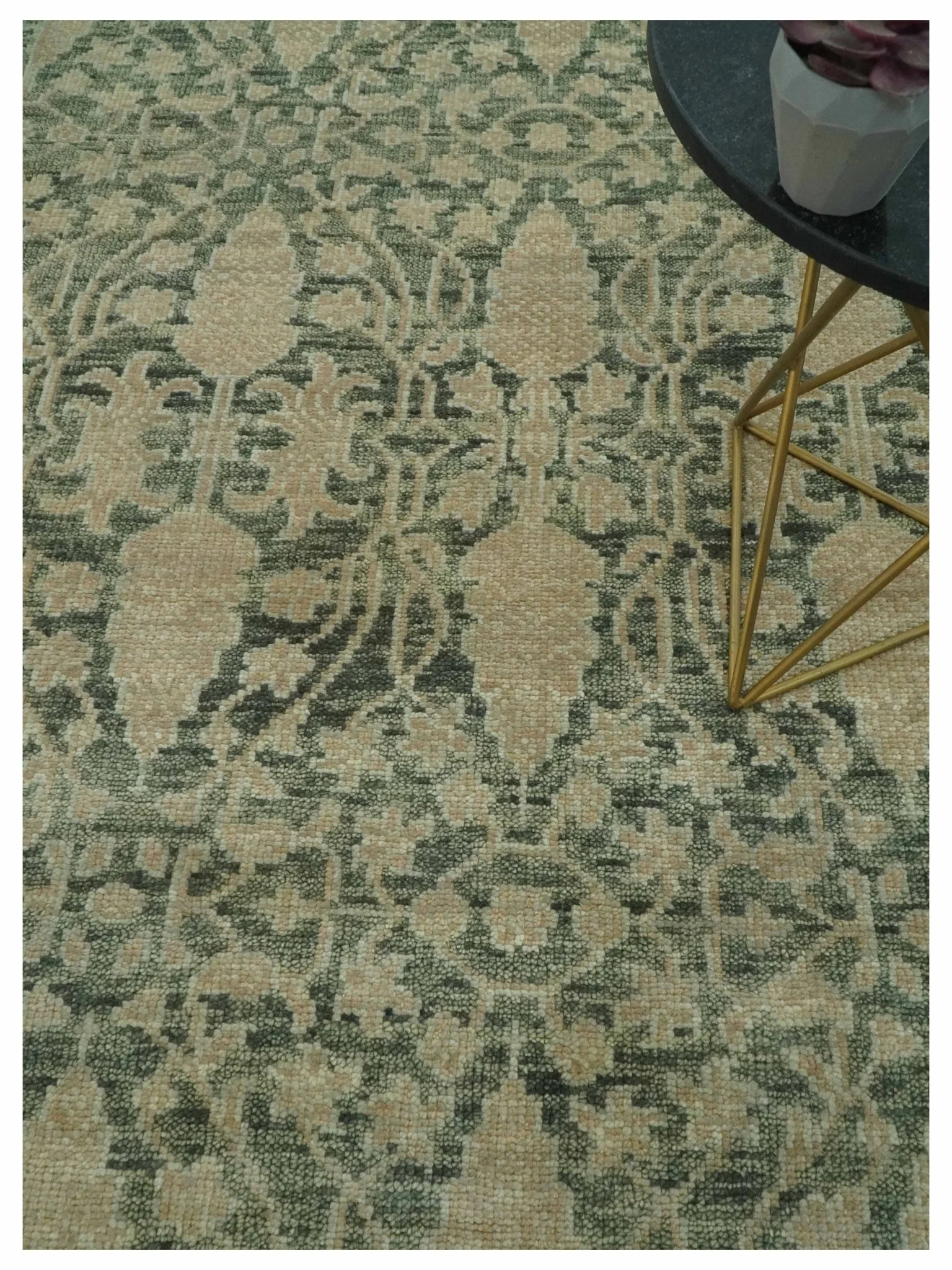 Antique look vintage style Green, Beige and Brown traditional Hand Knotted Multi Size wool rug - Image 2