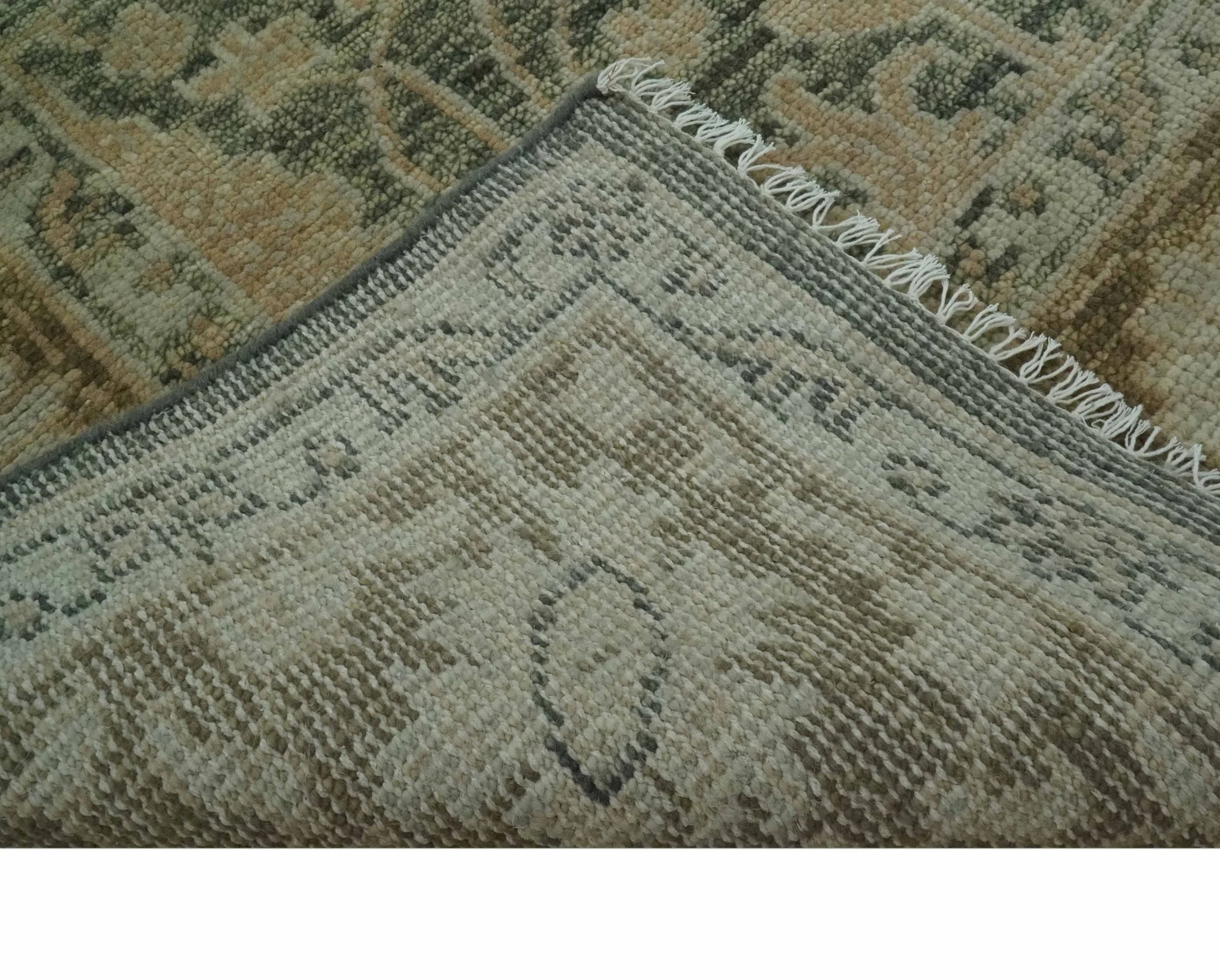 Antique look vintage style Green, Beige and Brown traditional Hand Knotted Multi Size wool rug - Image 7