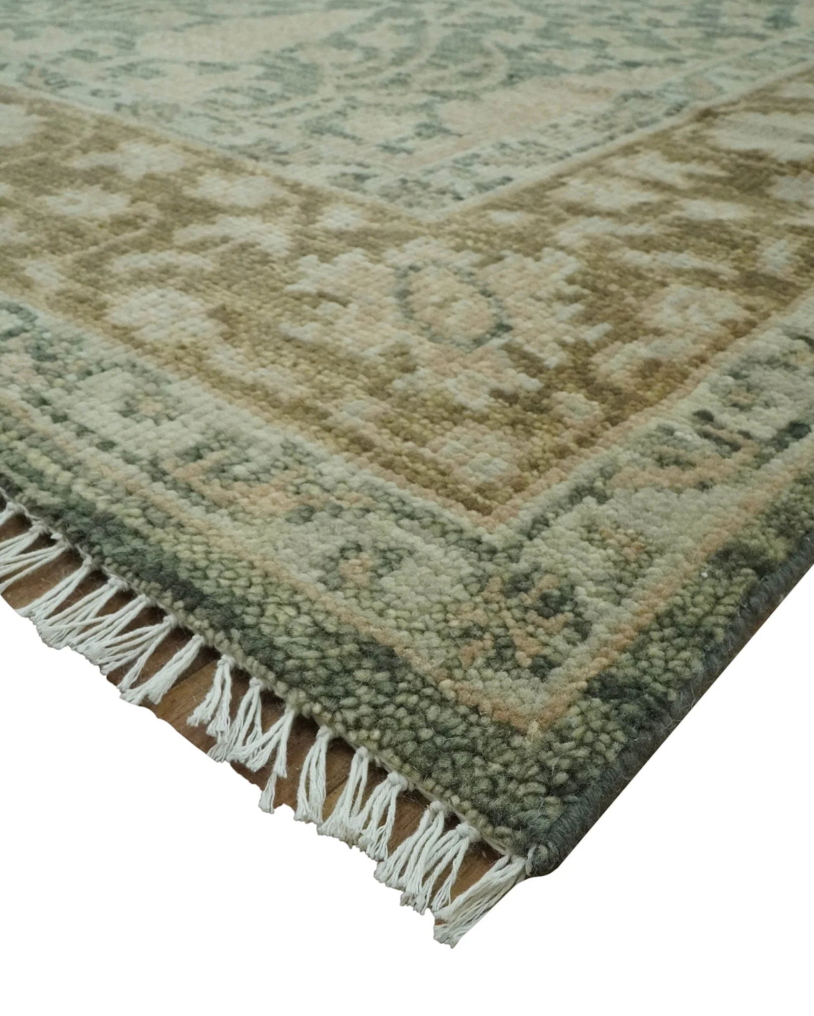 Antique look vintage style 8x10 Green, Beige and Brown traditional Hand Knotted wool rug - Image 5