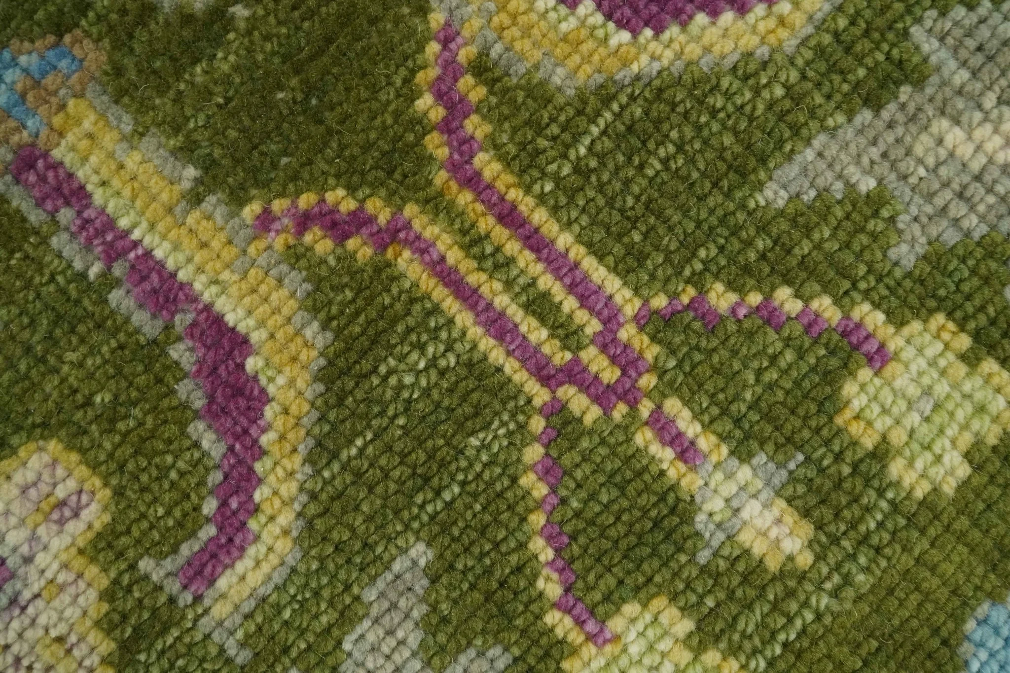 Green, Beige and Purple 8x10 Hand Knotted Traditional Oushak wool area rug - Image 4