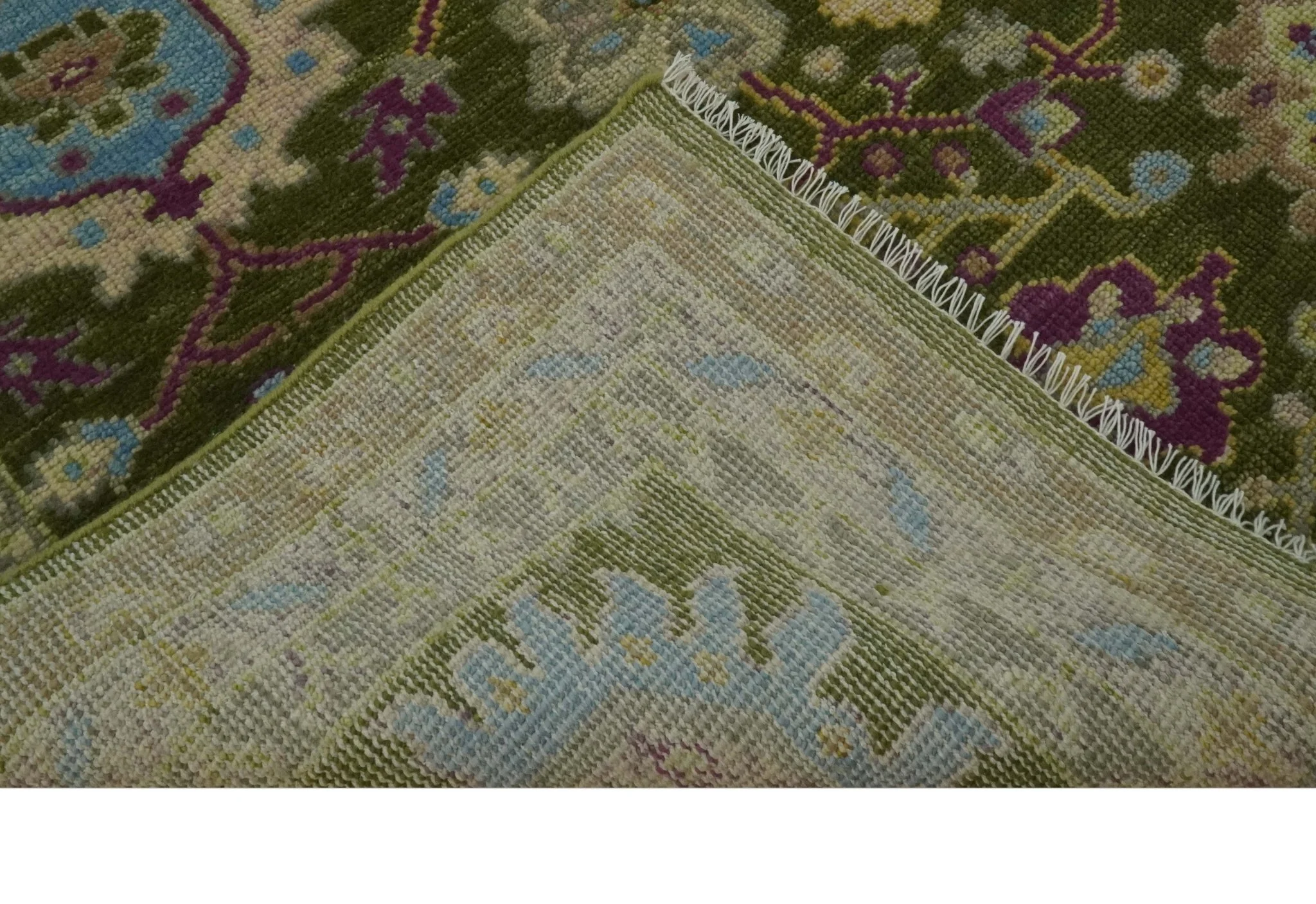 Green, Beige and Purple 8x10 Hand Knotted Traditional Oushak wool area rug - Image 7