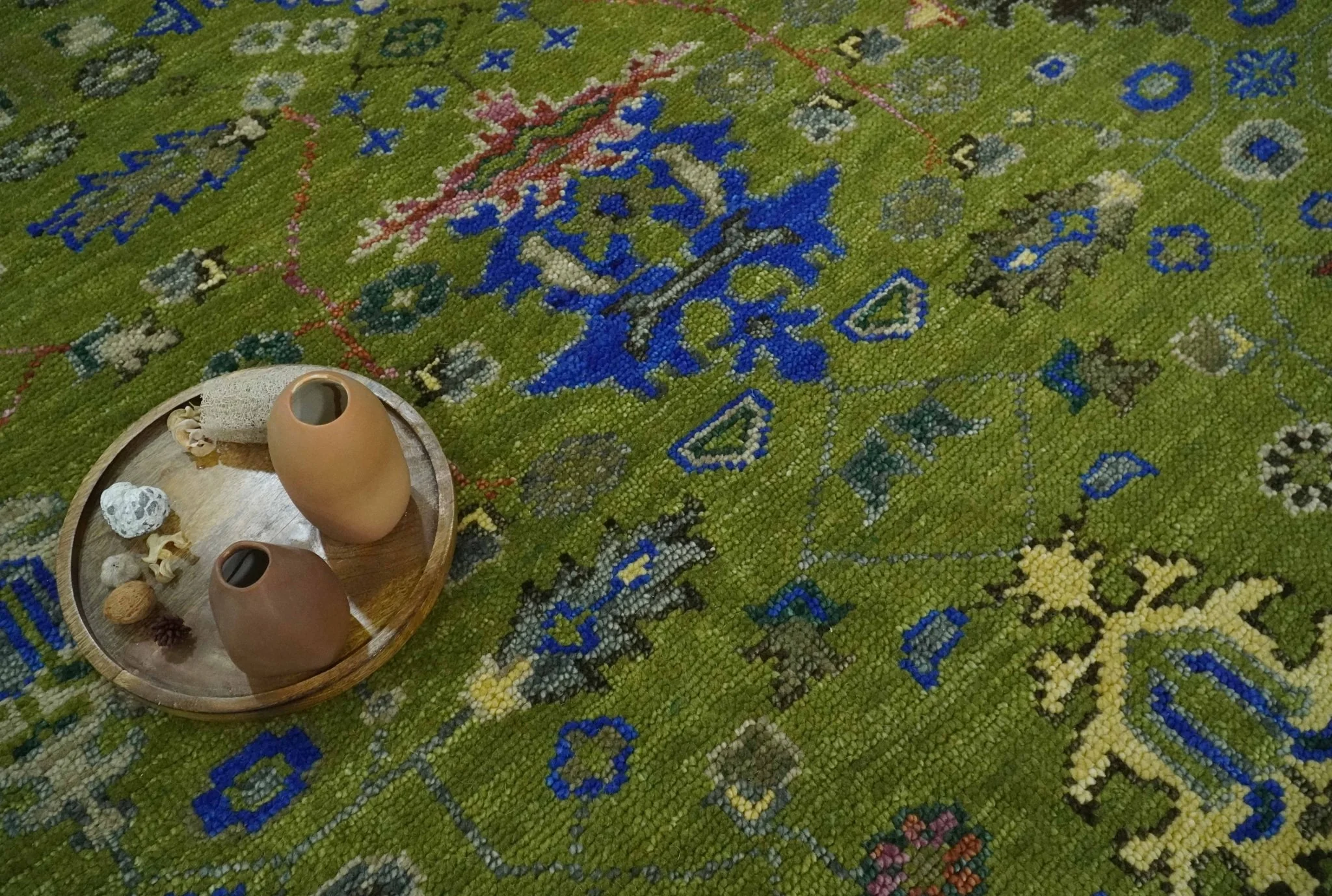 Green, Blue and Brown Hand knotted 8x10 Traditional Oushak wool Area Rug - Image 10