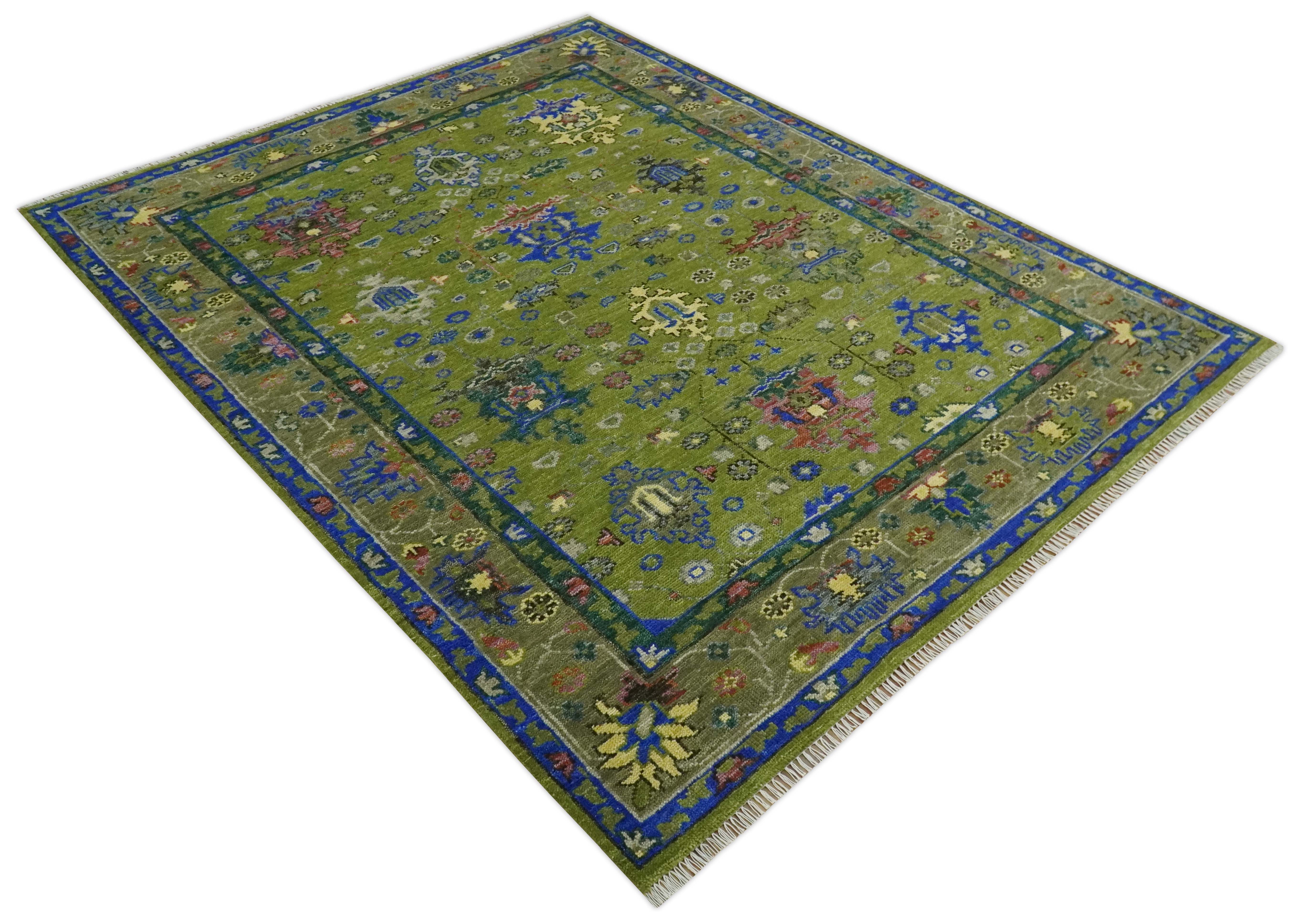 Green, Blue and Brown Hand knotted 8x10 Traditional Oushak wool Area Rug - Image 13