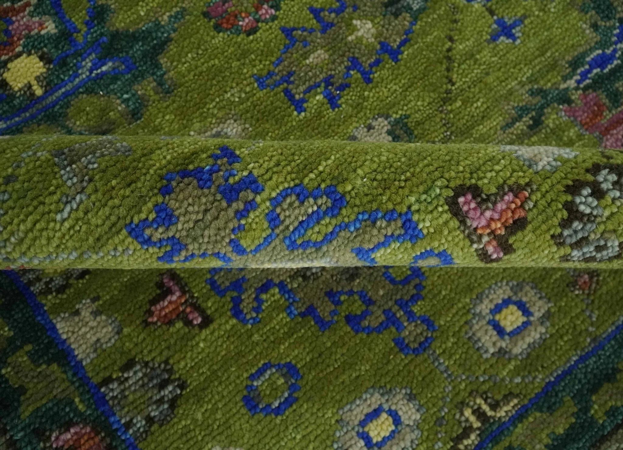 Green, Blue and Brown Hand knotted 8x10 Traditional Oushak wool Area Rug - Image 6