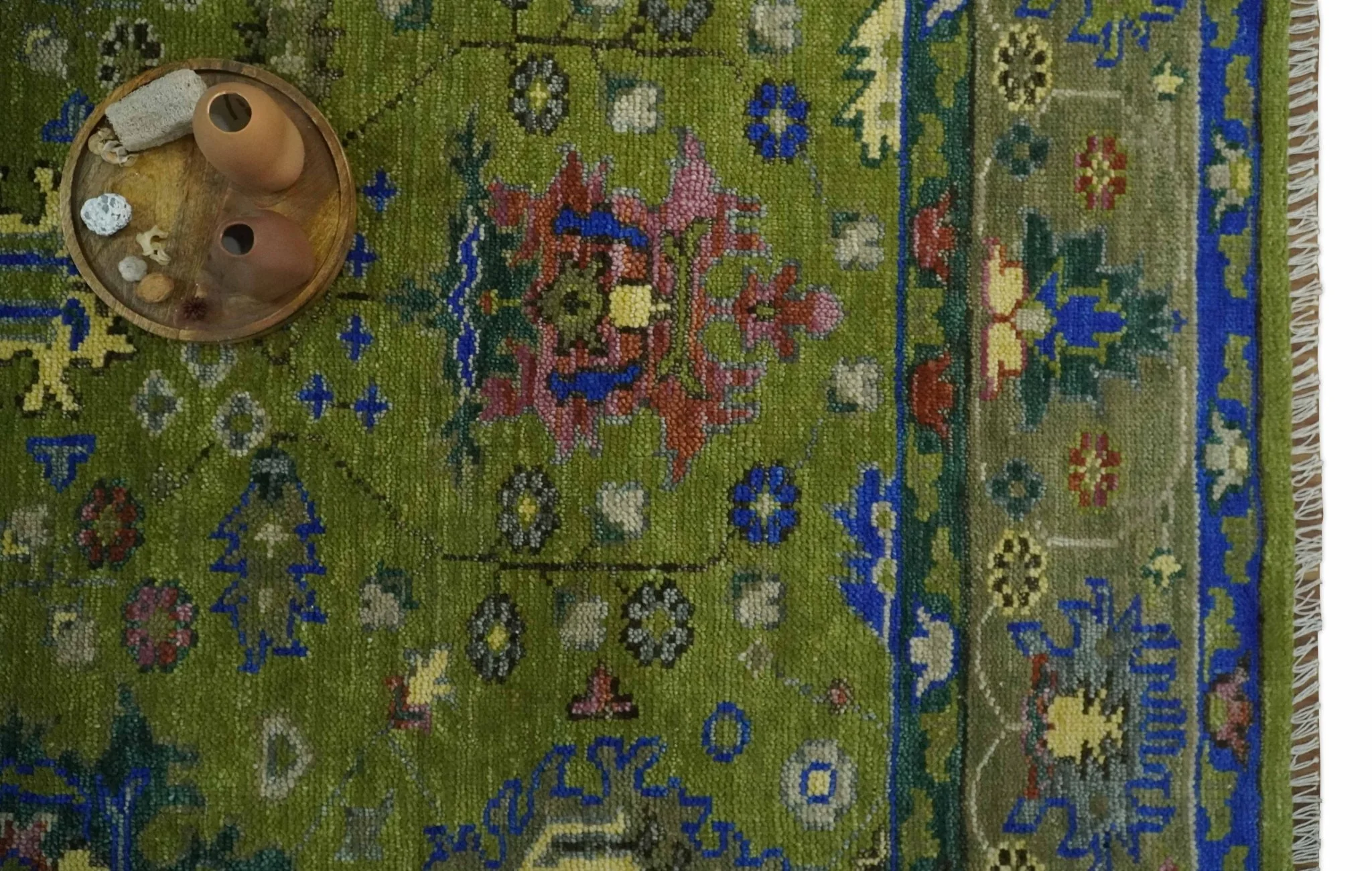 Green, Blue and Brown Hand knotted 8x10 Traditional Oushak wool Area Rug - Image 8