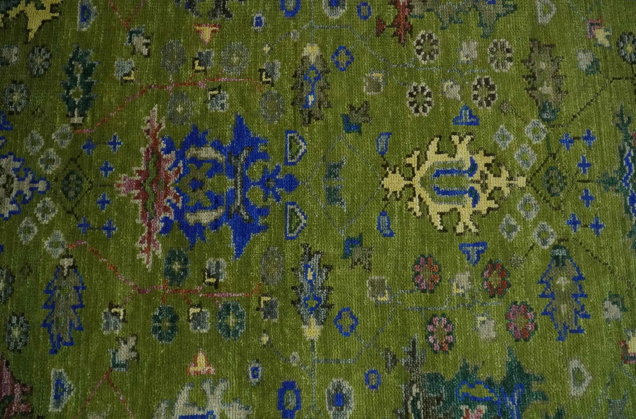 Green, Blue and Brown Hand knotted 8x10 Traditional Oushak wool Area Rug - Image 9
