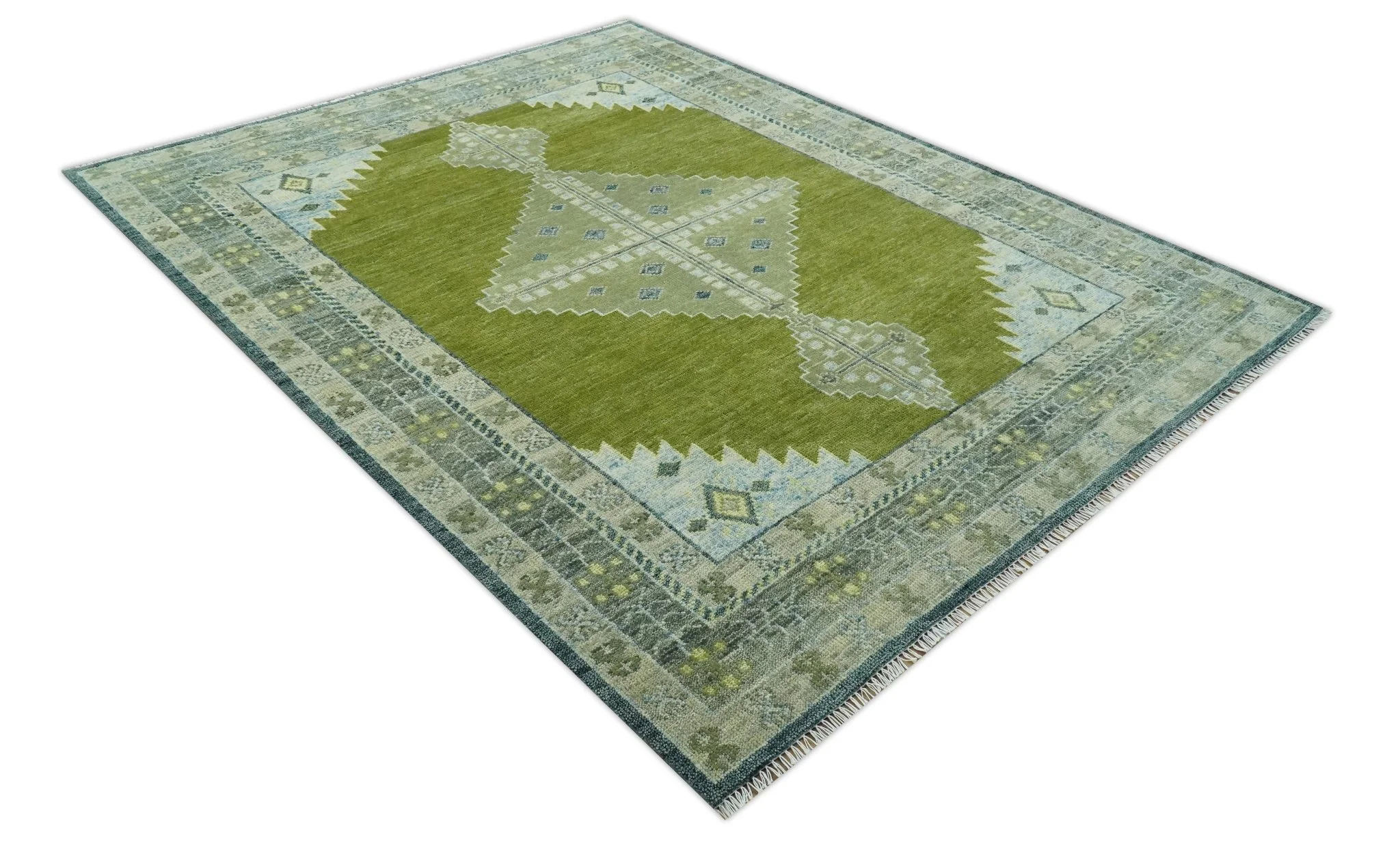 Green, Blue and Gray Hand Knotted Traditional Heriz Multi Size wool area rug - Image 9