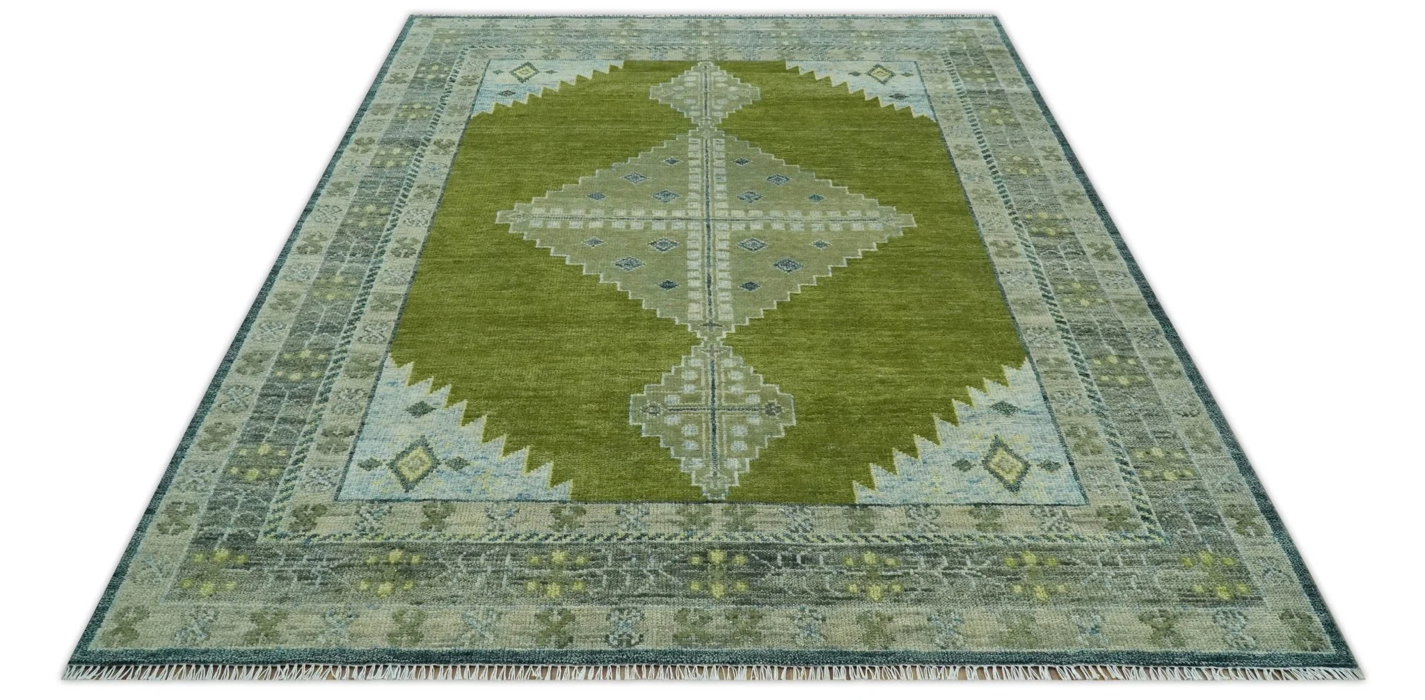 Green, Blue and Gray Hand Knotted Traditional Heriz 8x10 wool area rug - Image 10