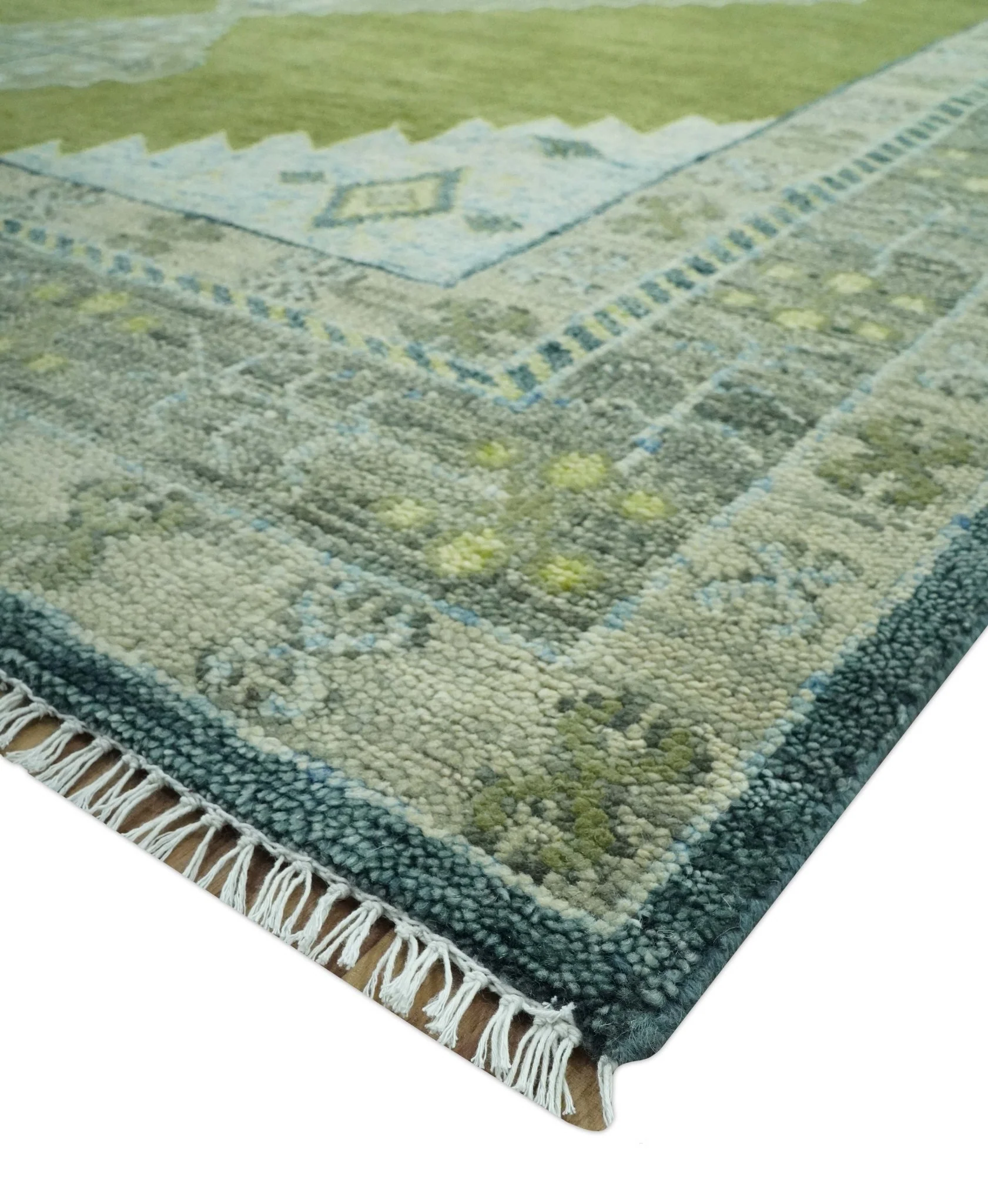 Green, Blue and Gray Hand Knotted Traditional Heriz 8x10 wool area rug - Image 5