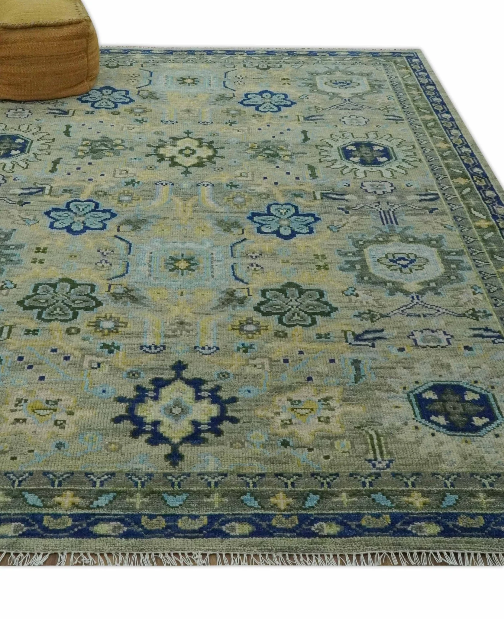 Custom Made Lt. Silver, Grey and Mustard Hand Knotted Traditional Oushak wool area rug - Image 3