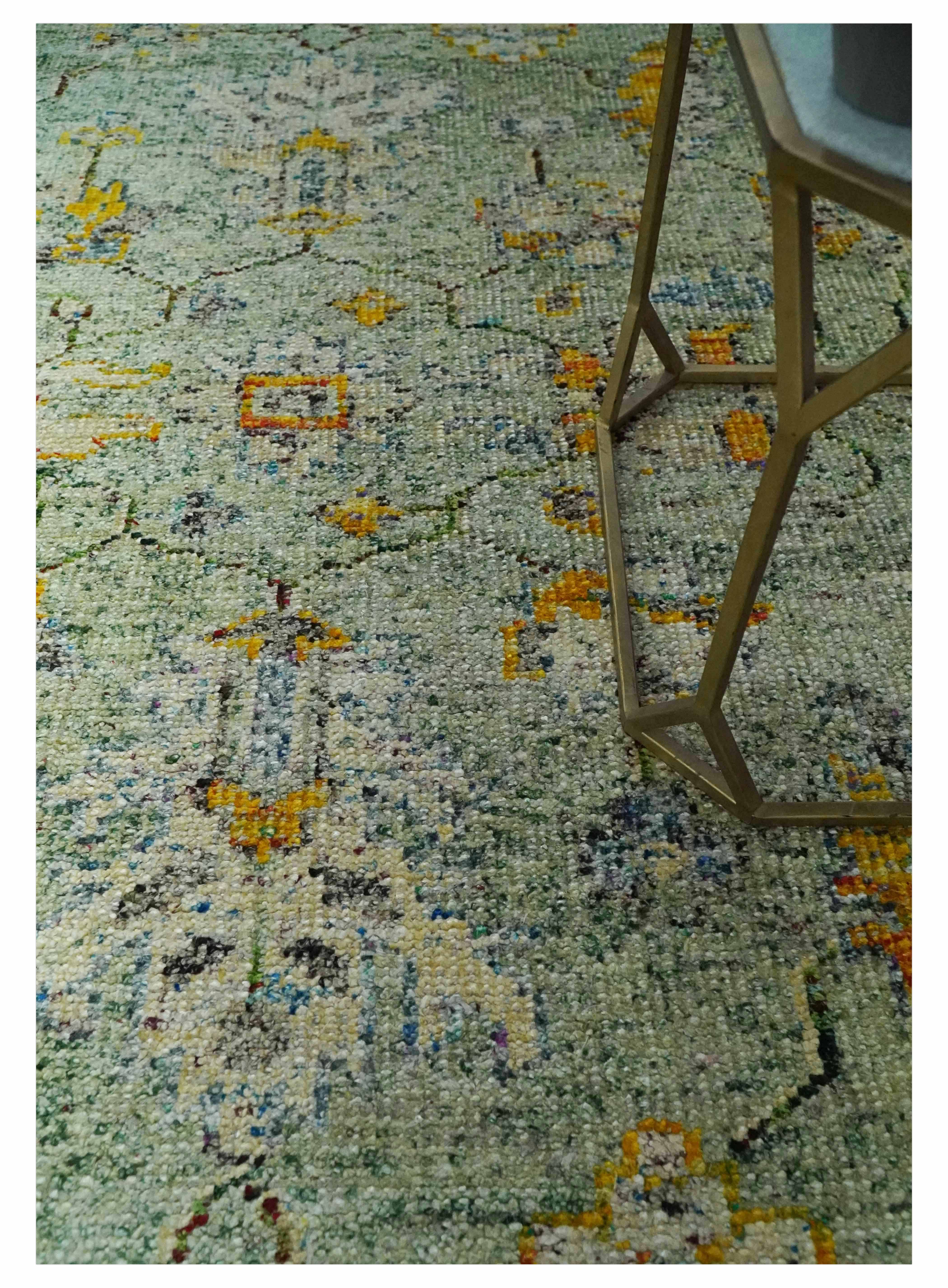 Green, Gold and Ivory 5x8 Hand knotted Traditional Oriental Oushak wool area rug - Image 2