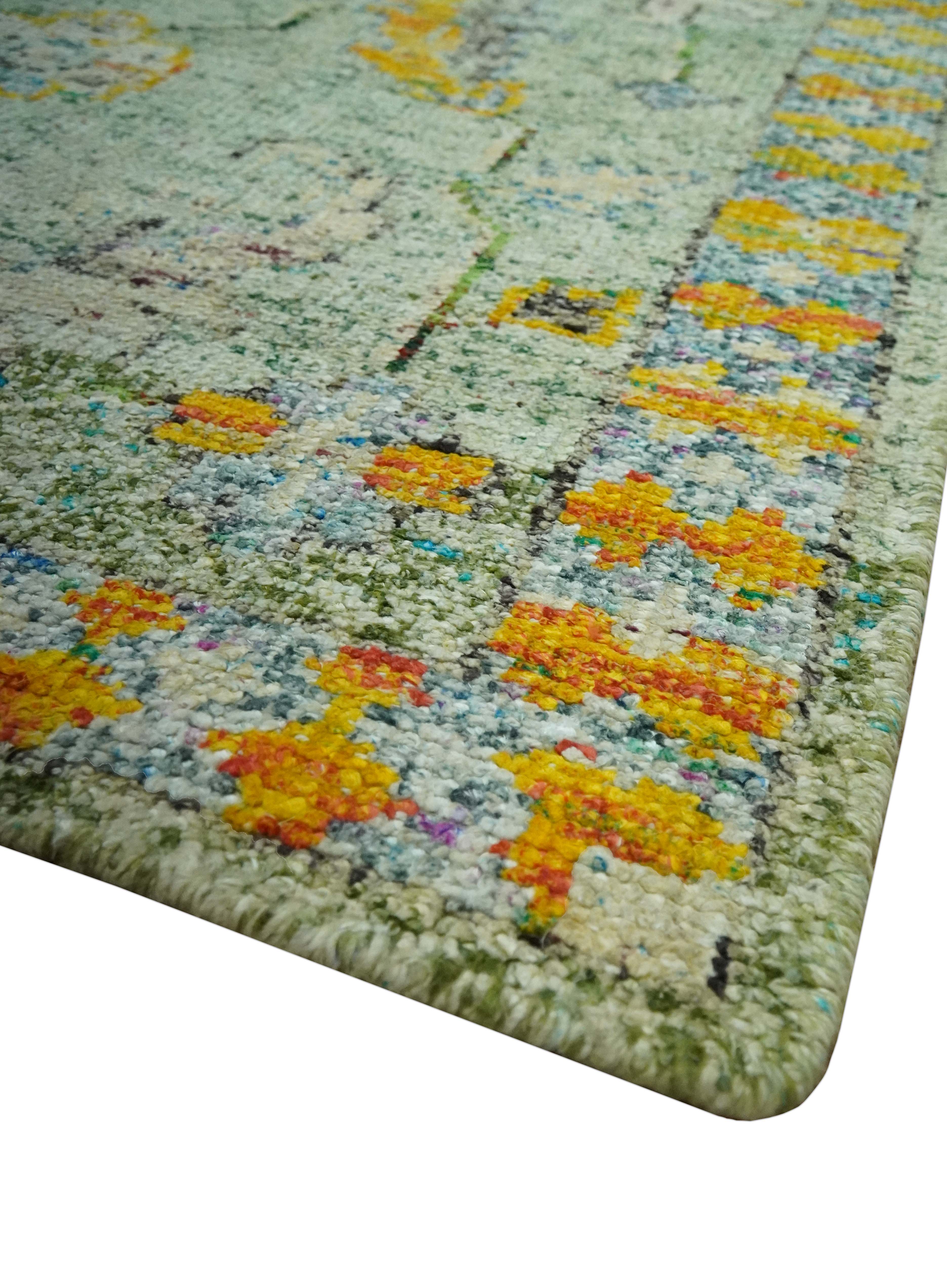 Green, Gold and Ivory 5x8 Hand knotted Traditional Oriental Oushak wool area rug - Image 5