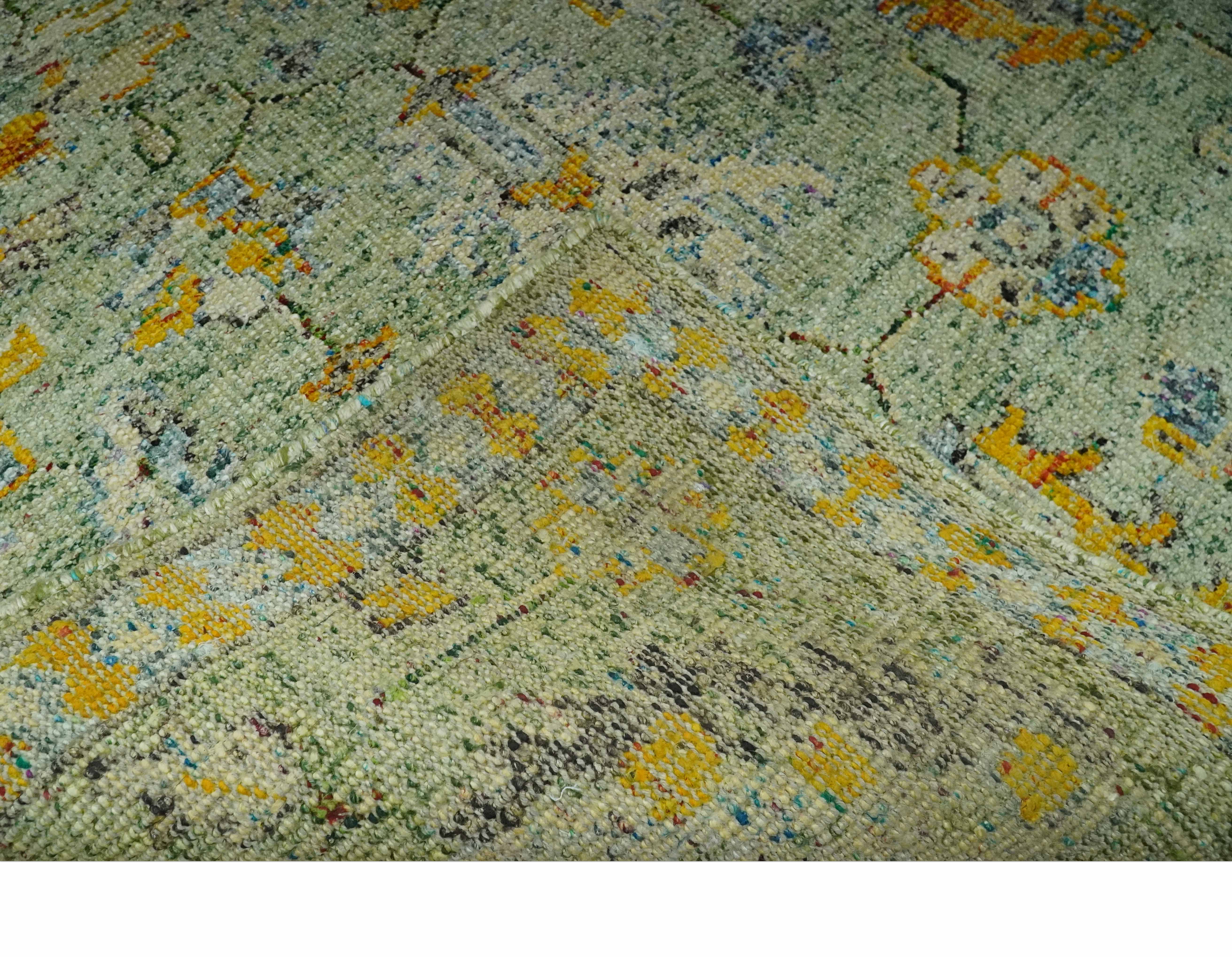 Green, Gold and Ivory 5x8 Hand knotted Traditional Oriental Oushak wool area rug - Image 6