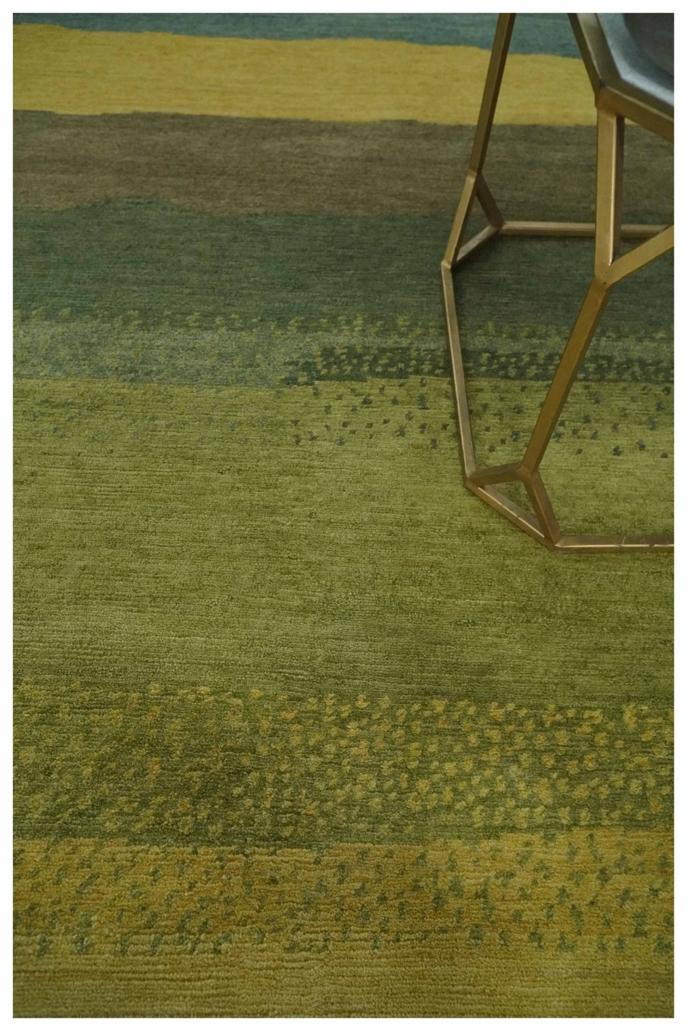 Green, Gold and Teal Modern Stripes Design Hand knotted 6x8 wool Area Rug - Image 2
