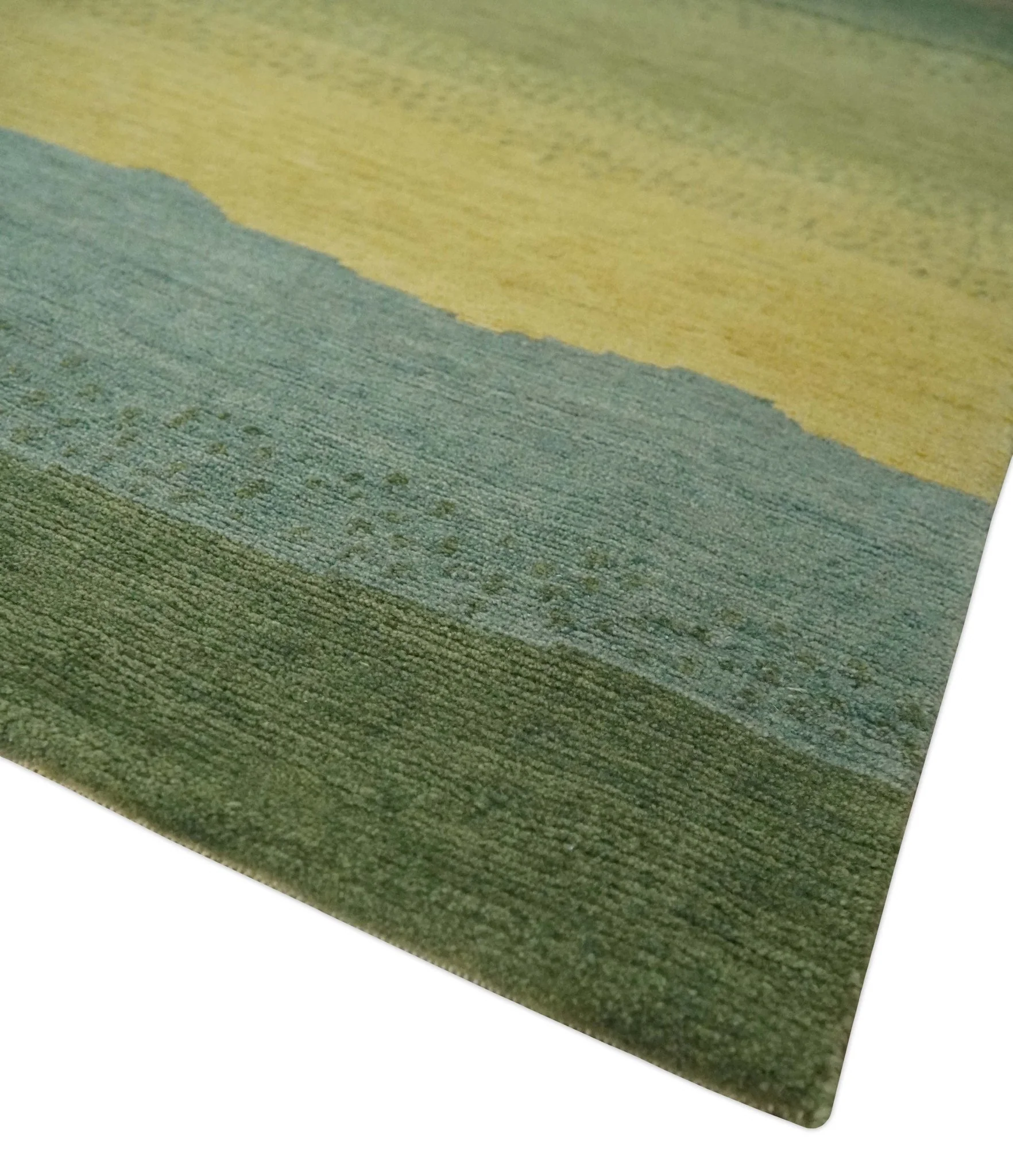 Green, Gold and Teal Modern Stripes Design Hand knotted 6x8 wool Area Rug - Image 5