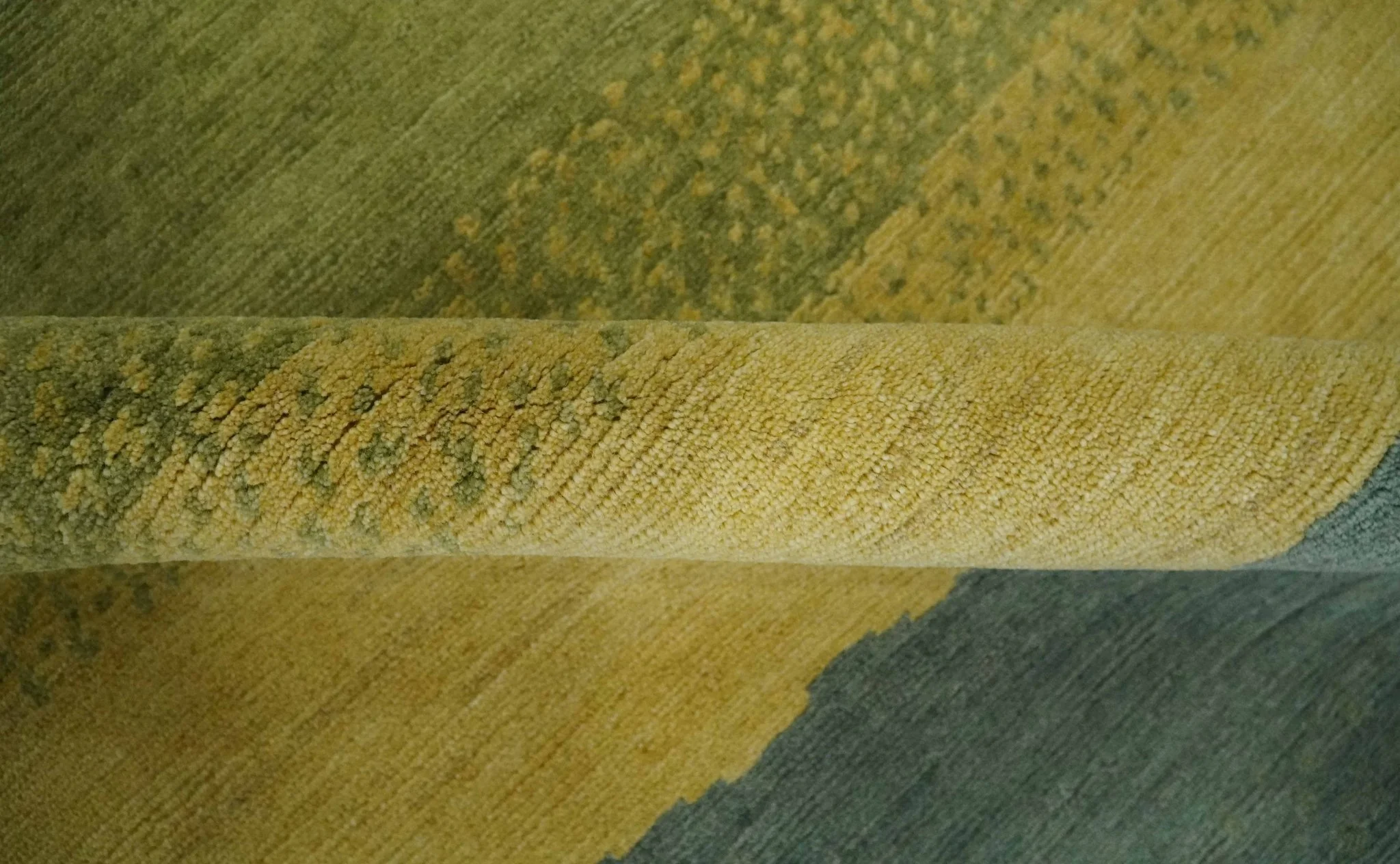 Green, Gold and Teal Modern Stripes Design Hand knotted 6x8 wool Area Rug - Image 6