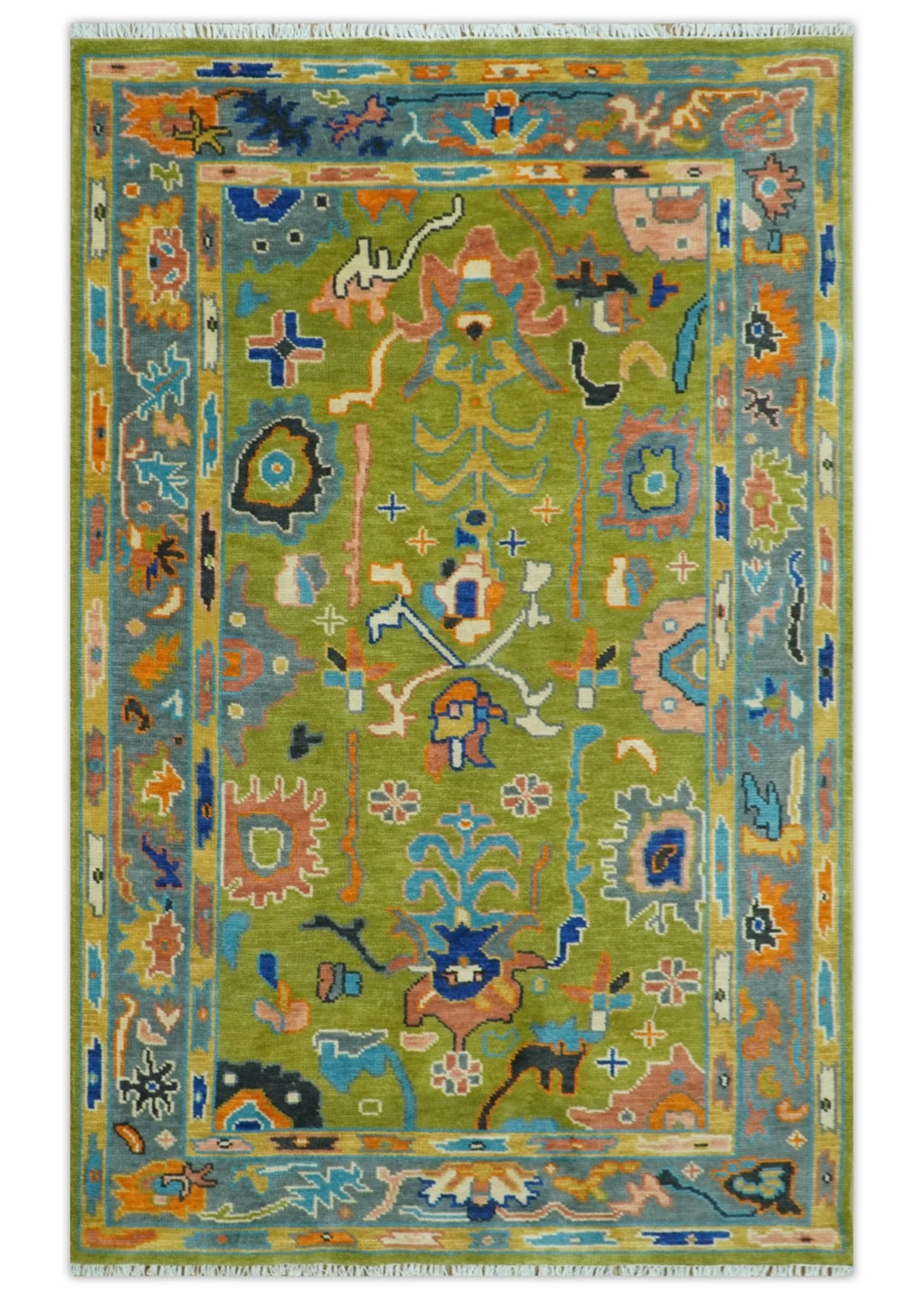 Custom Made Green, Gray and Peach Colorful Hand knotted Traditional Oushak wool Area Rug - Image 13