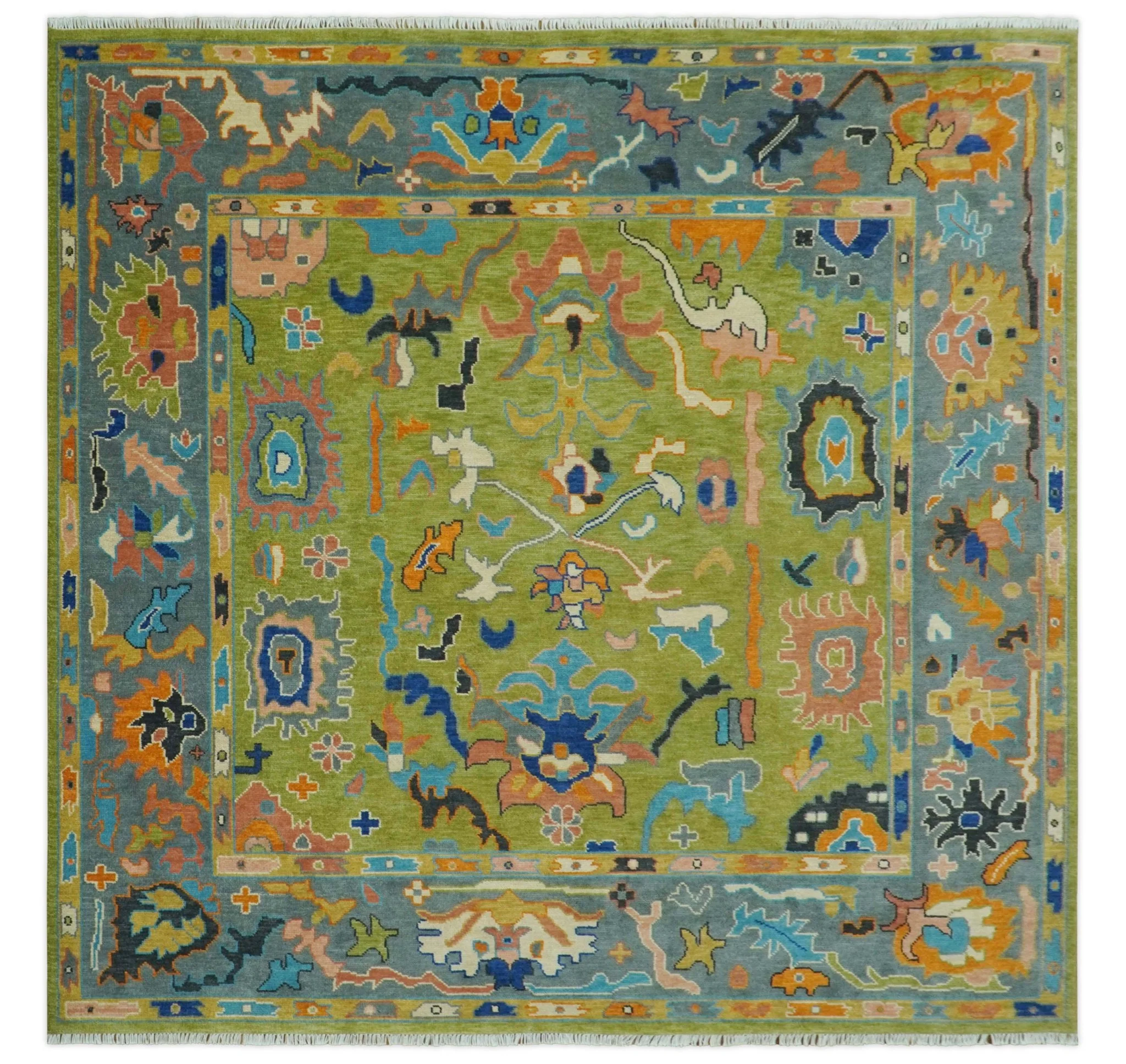 Custom Made Green, Gray and Peach Colorful Hand knotted Traditional Oushak wool Area Rug - Image 14