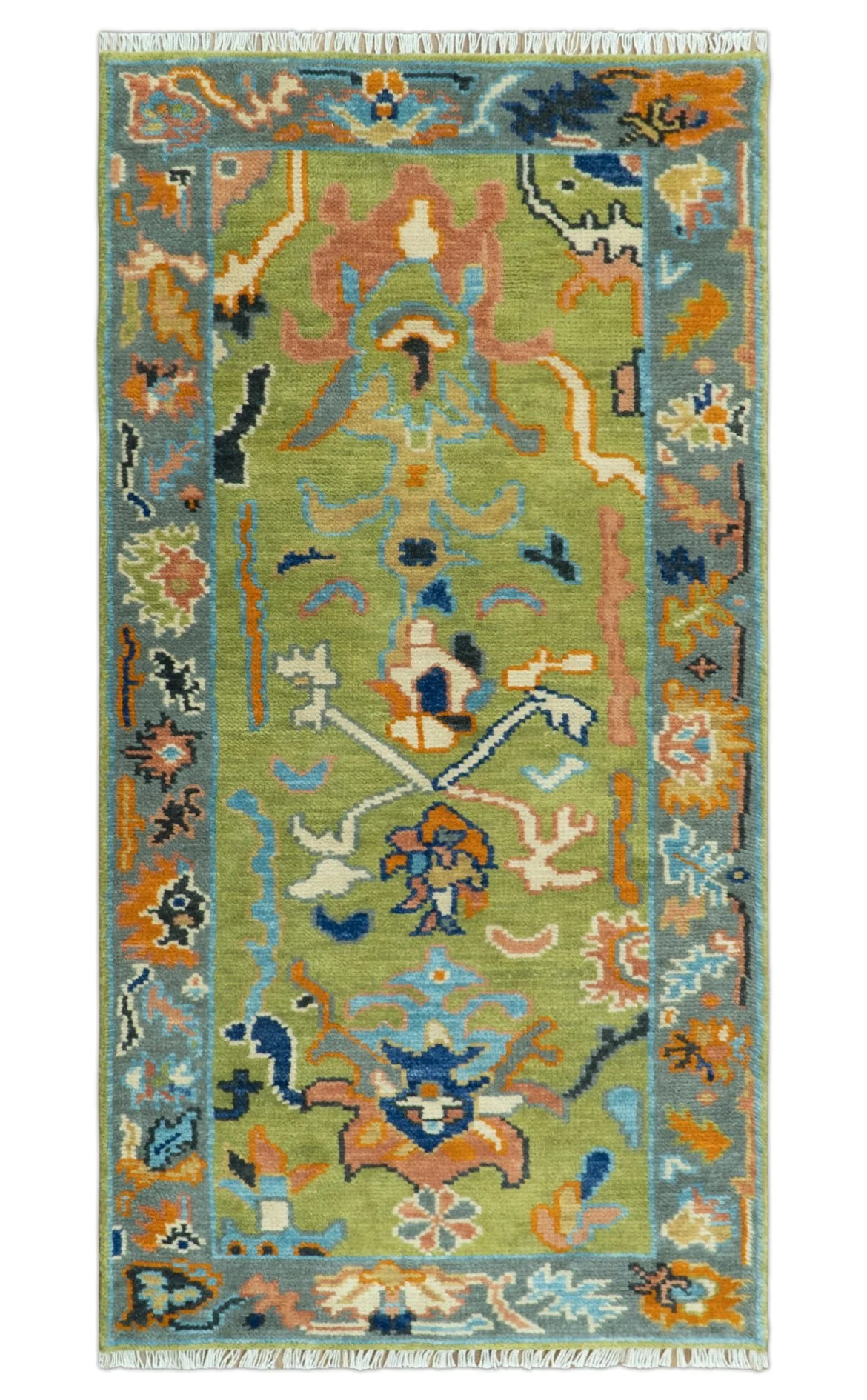 Custom Made Green, Gray and Peach Colorful Hand knotted Traditional Oushak wool Area Rug - Image 15