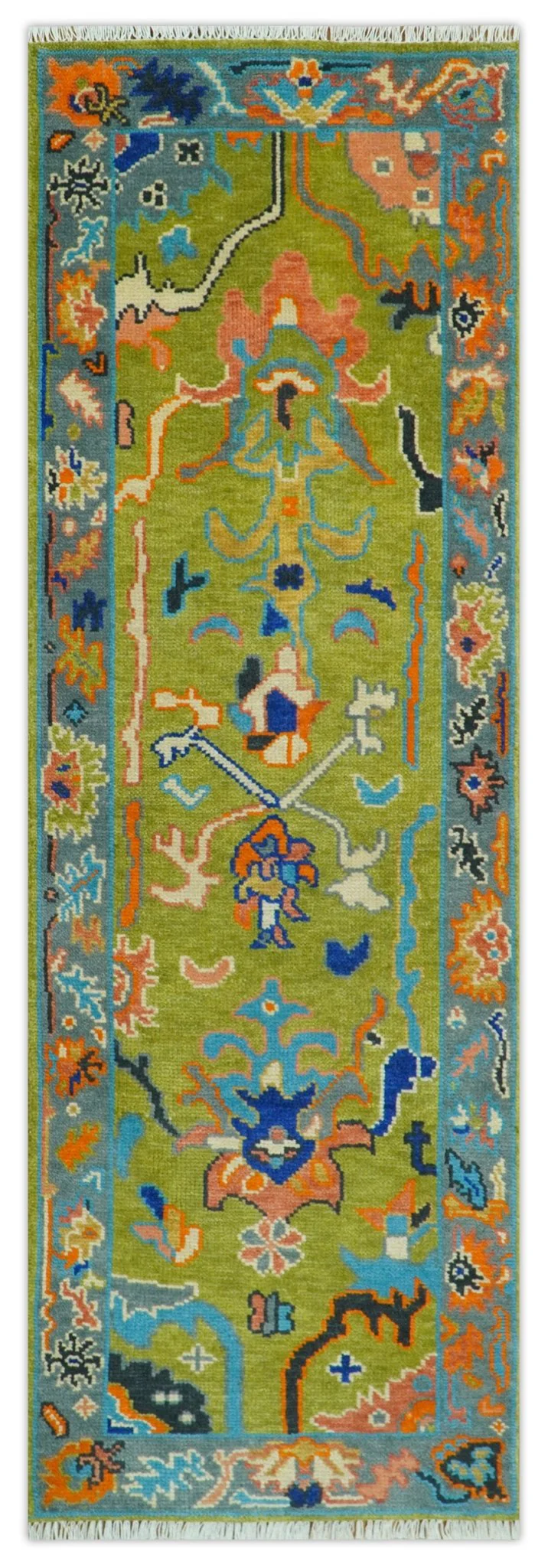 Custom Made Green, Gray and Peach Colorful Hand knotted Traditional Oushak wool Area Rug - Image 16