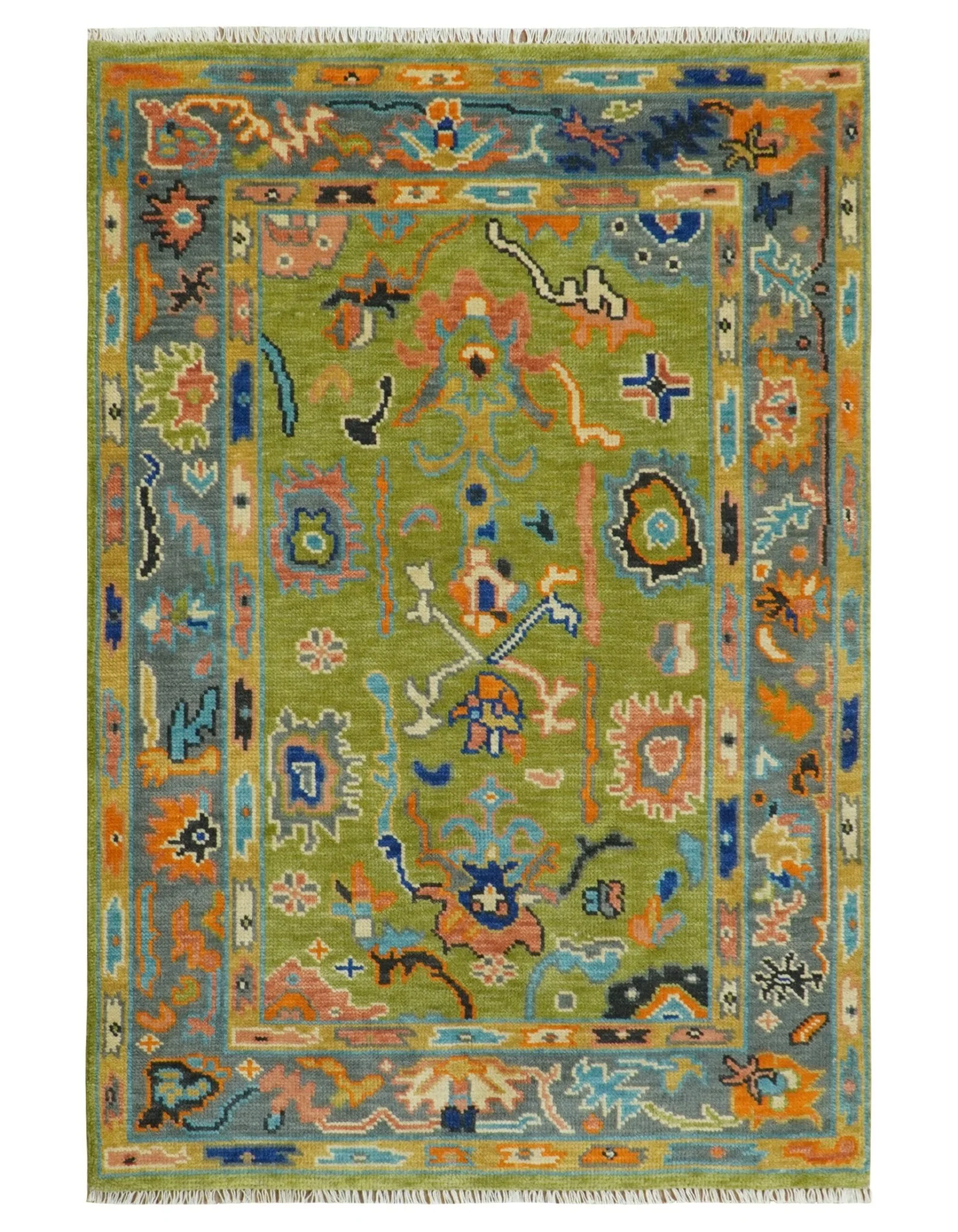 Custom Made Green, Gray and Peach Colorful Hand knotted Traditional Oushak wool Area Rug - Image 17