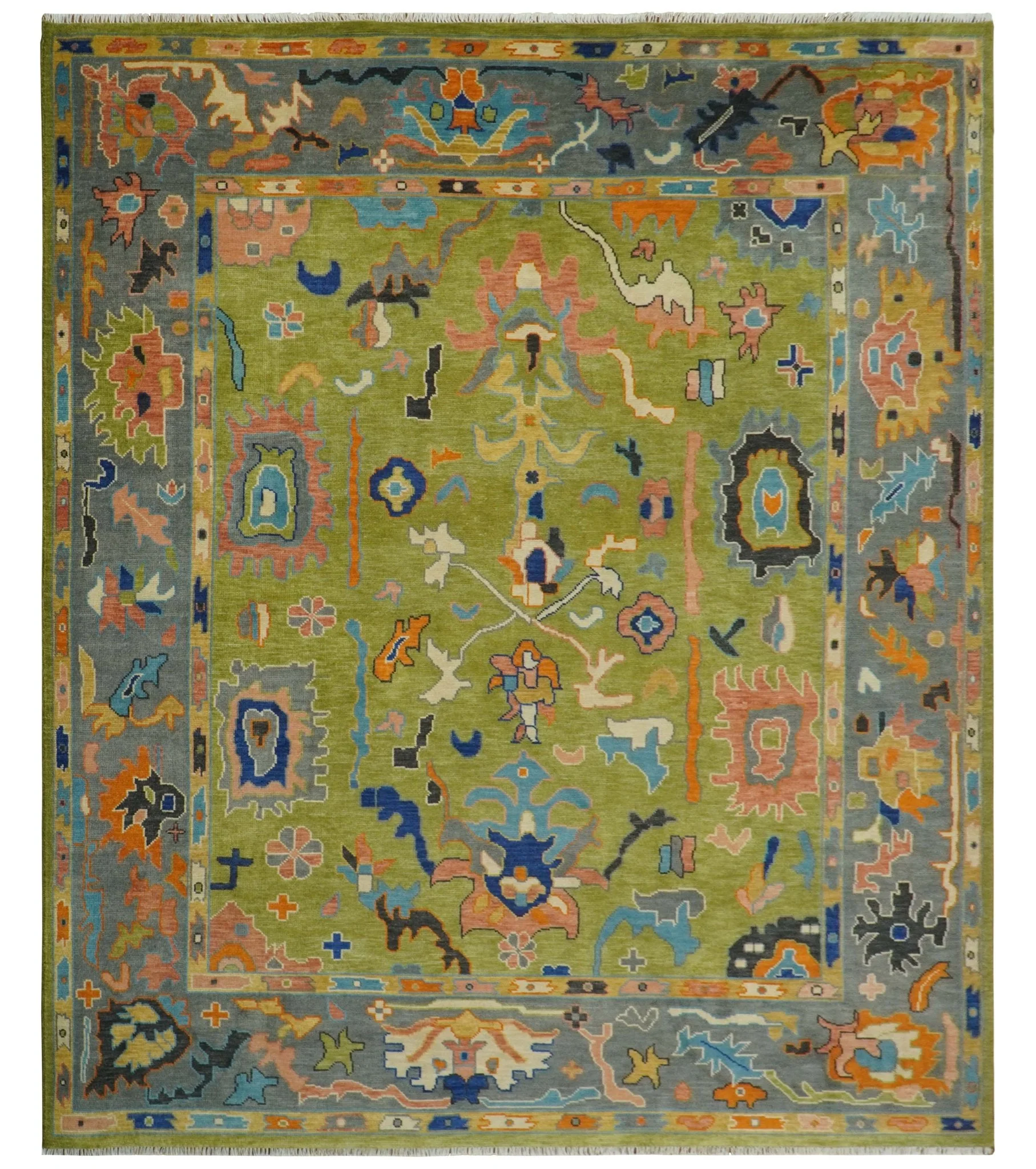 Custom Made Green, Gray and Peach Colorful Hand knotted Traditional Oushak wool Area Rug - Image 18