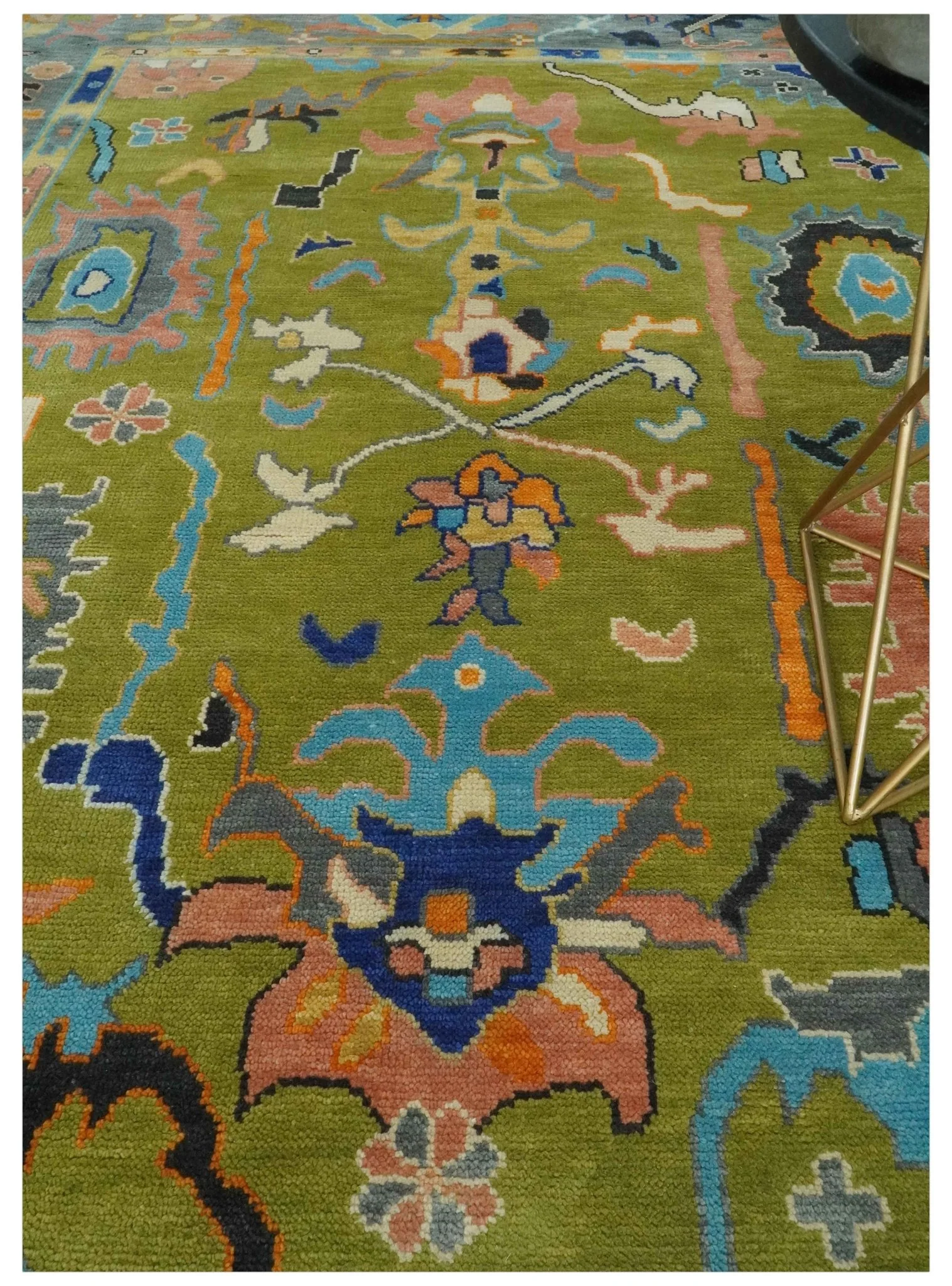 Green, Gray and Peach Vibrant Colorful Hand knotted Traditional Oushak 8x10 and 9x12 wool Area Rug - Image 3