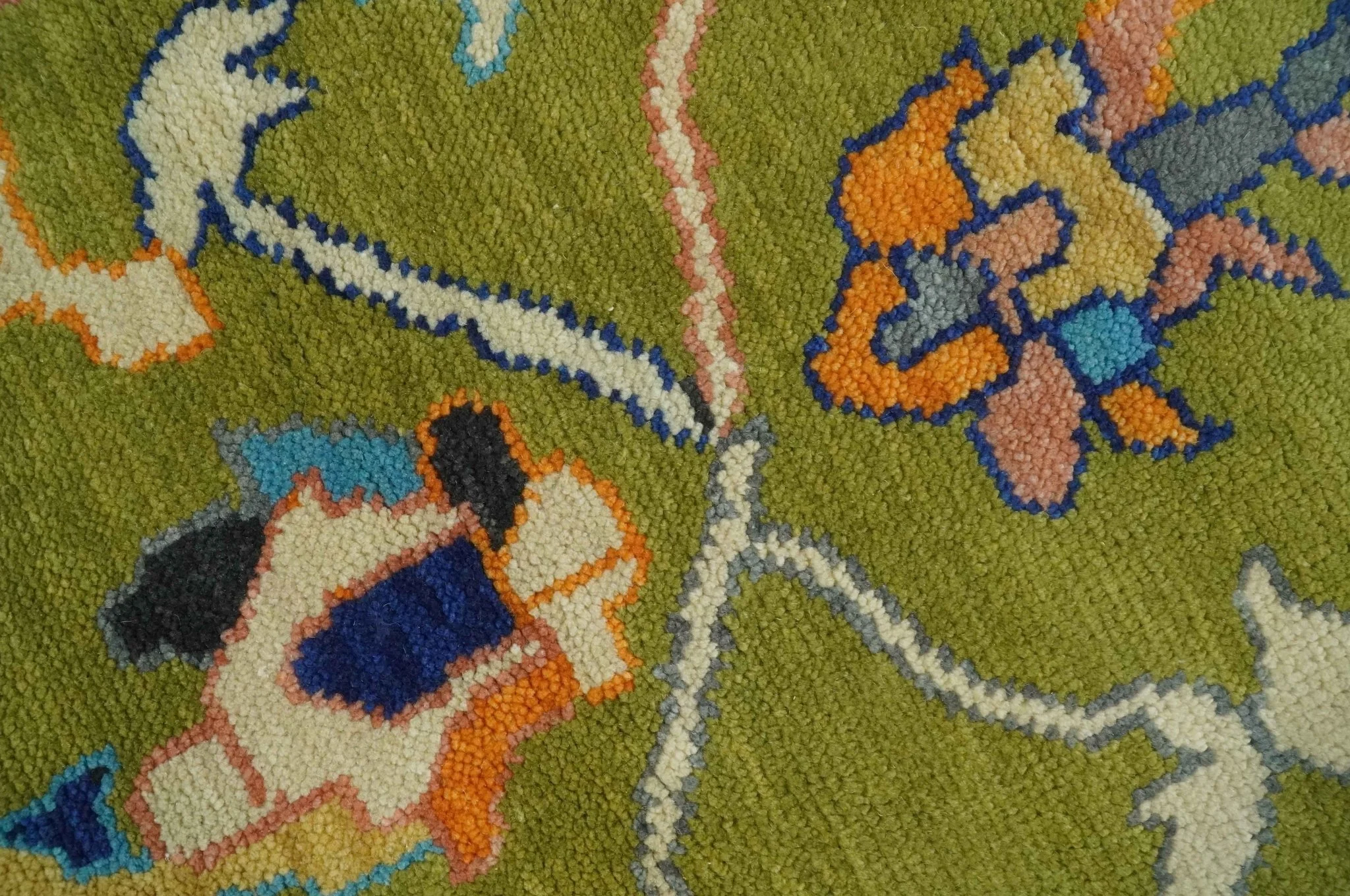 Green, Gray and Peach Vibrant Colorful Hand knotted Traditional Oushak 8x10 and 9x12 wool Area Rug - Image 5