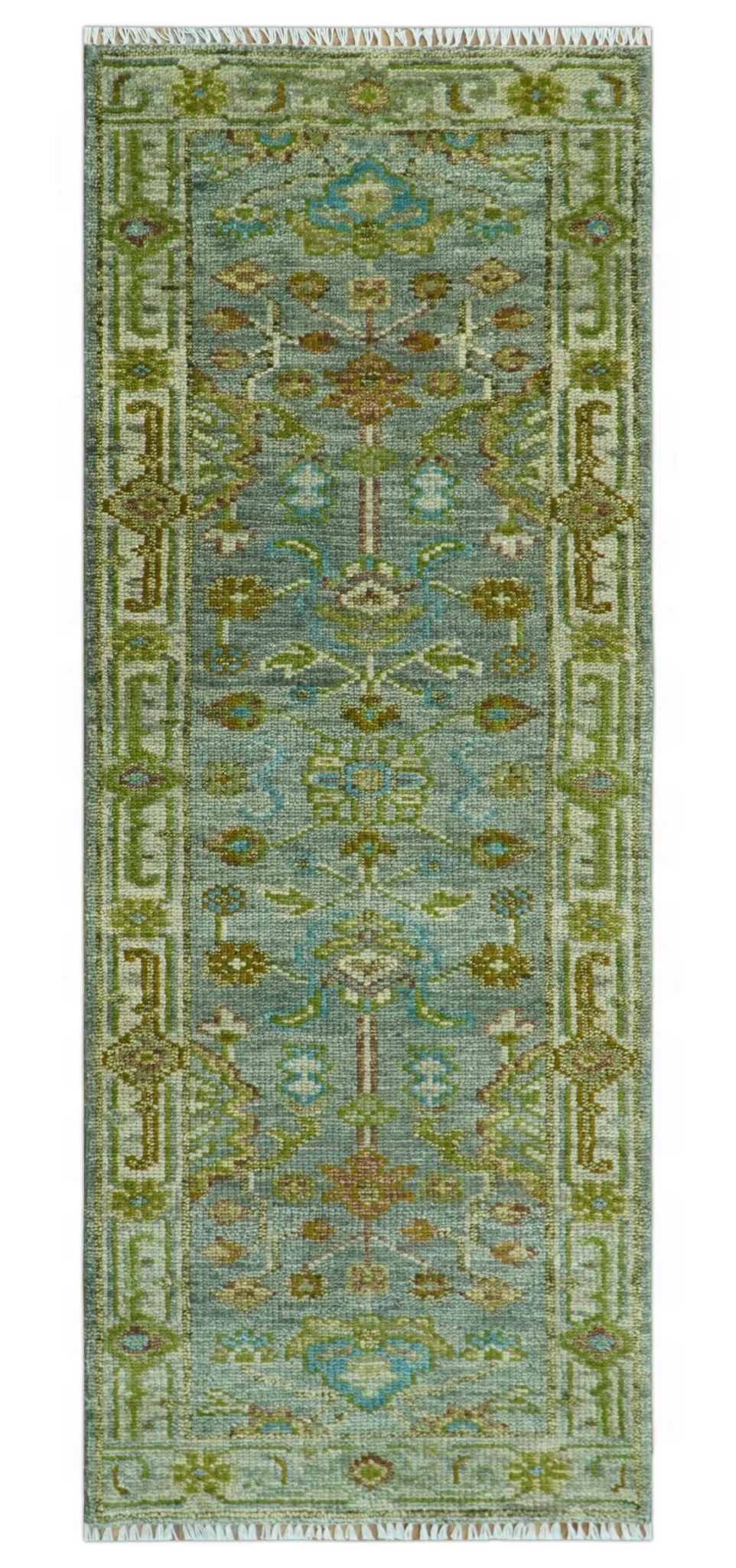 Custom Made Green Hand Knotted Antique Design Traditional Oushak wool area rug - Image 11