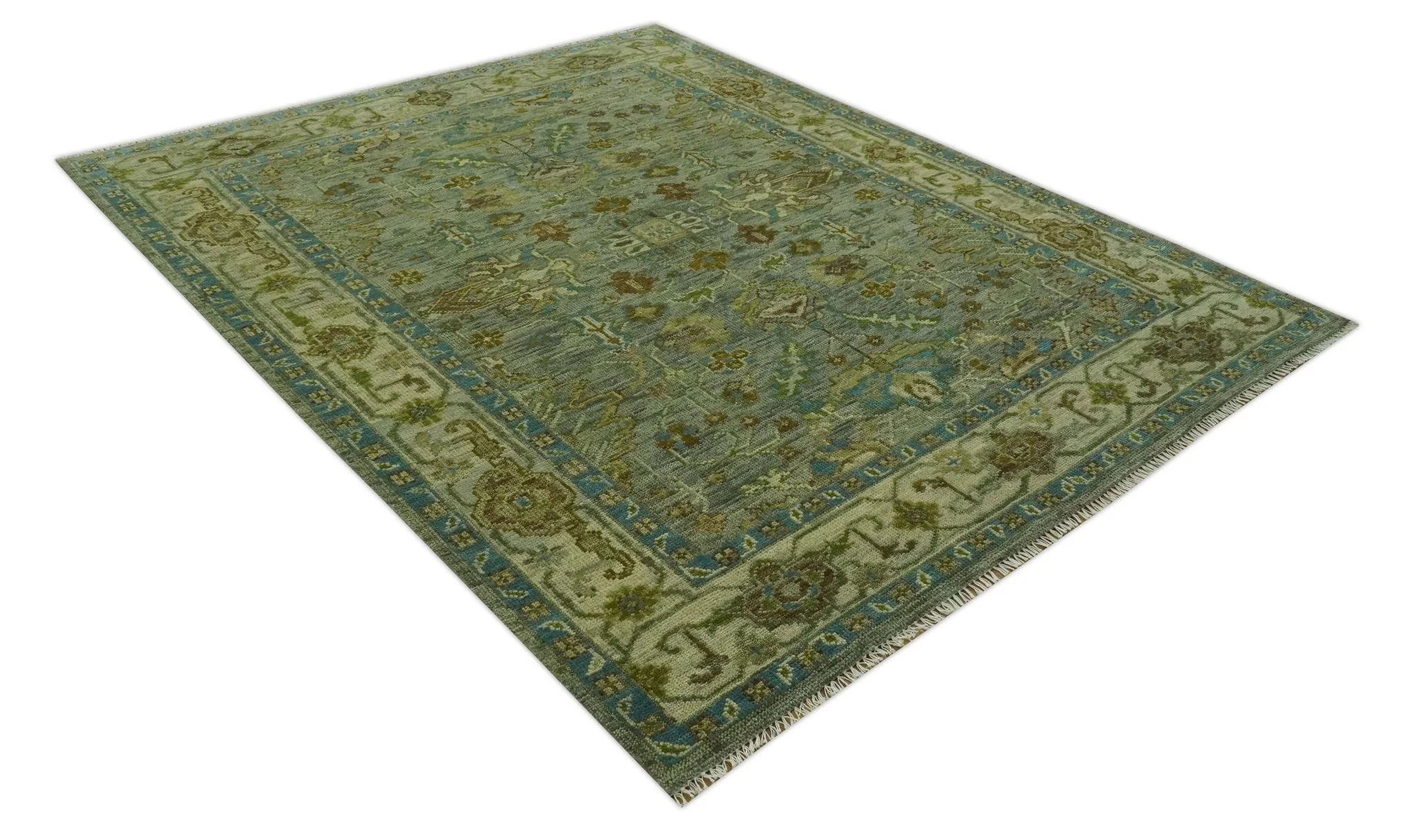 Green 8x10 Hand Knotted Antique Design Traditional Oriental Oushak wool area rug - Image 9