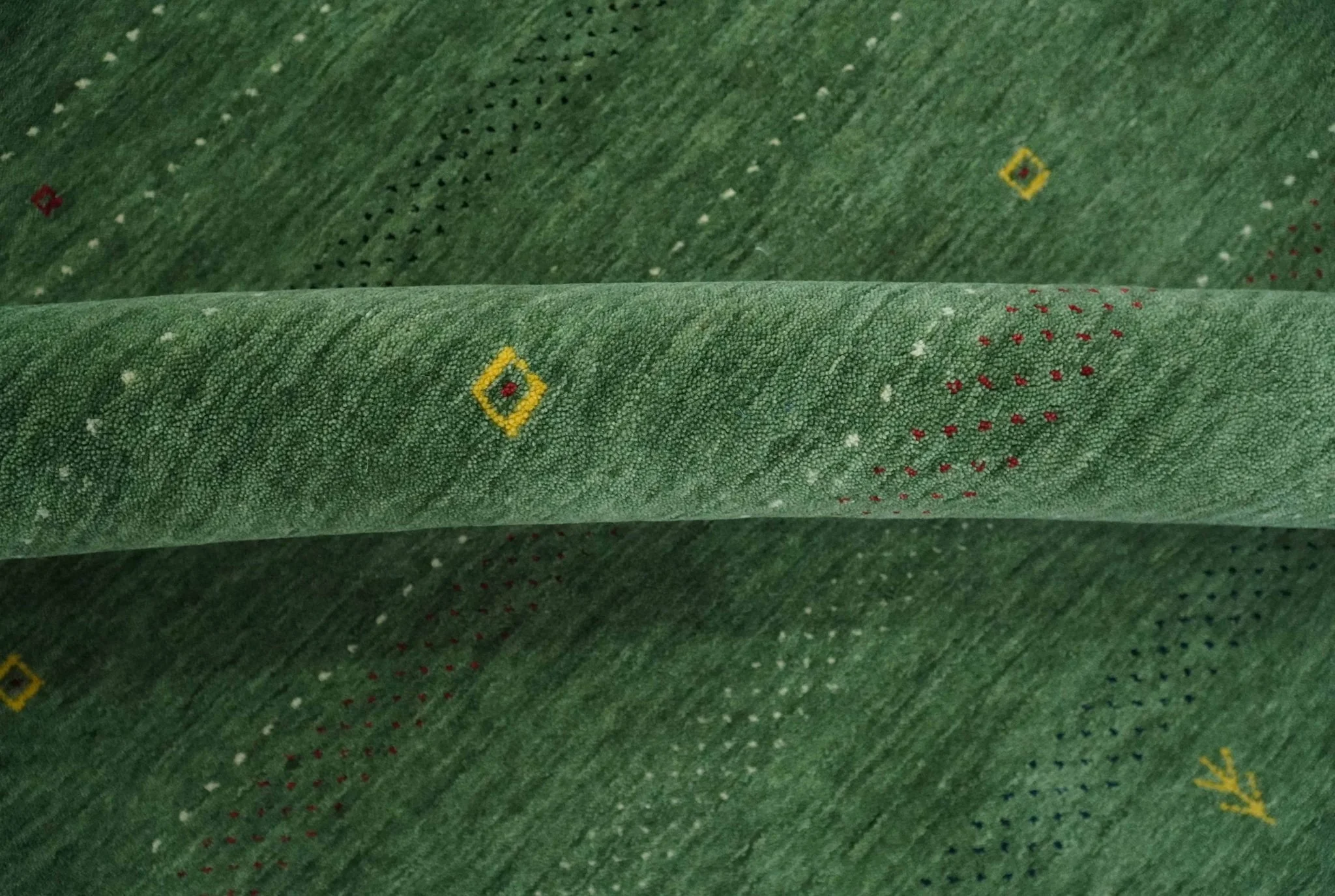 Geometrical Stripes Design Green, Ivory and Charcoal Hand loom 4.6x6.6 wool Area Rug - Image 6