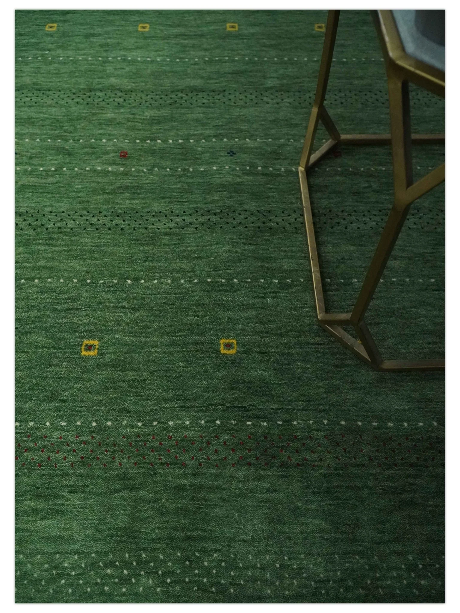 Custom Made Geometrical Stripes Design Green, Ivory and Charcoal wool Area Rug - Image 2
