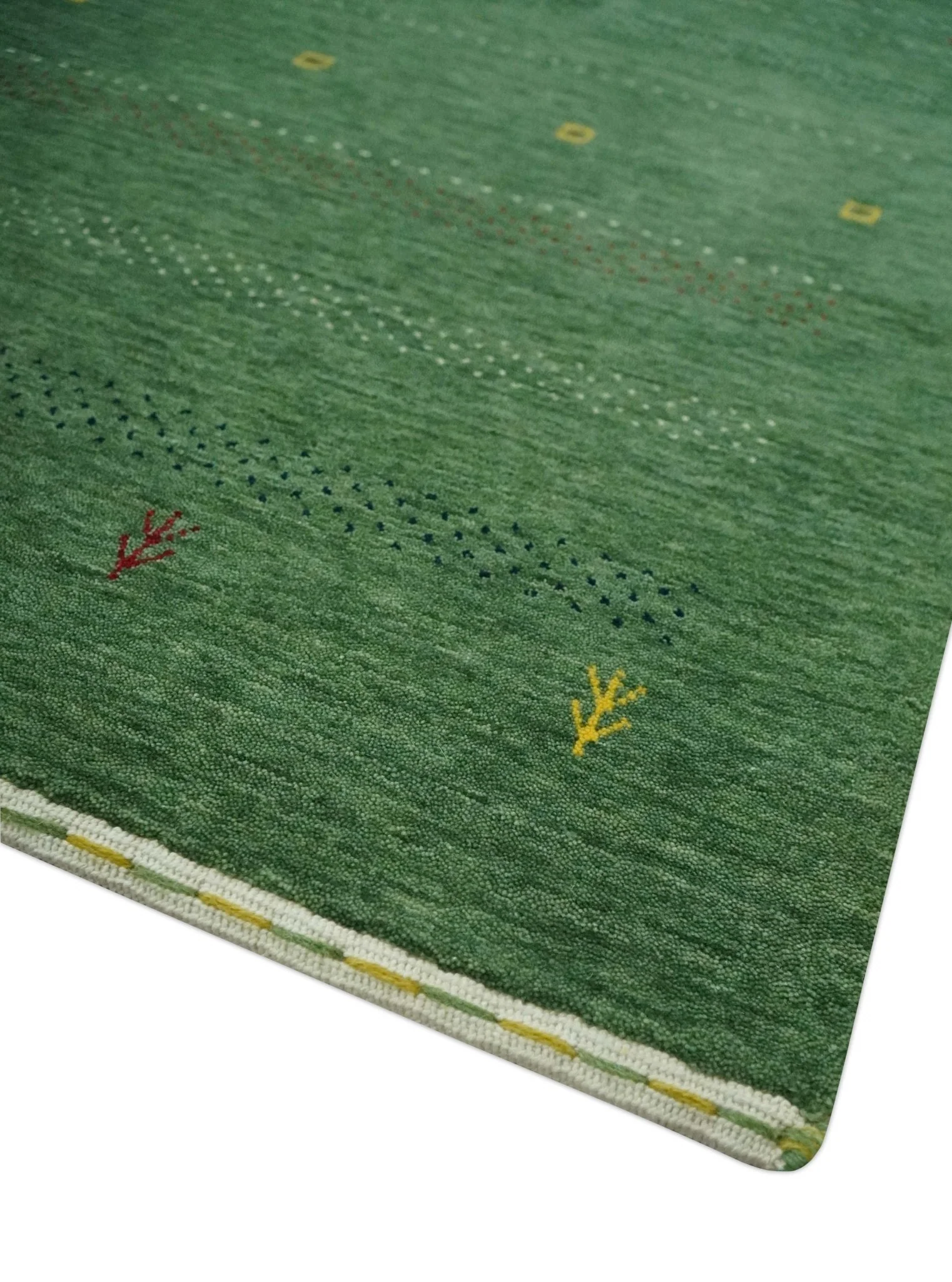 Custom Made Geometrical Stripes Design Green, Ivory and Charcoal wool Area Rug - Image 5