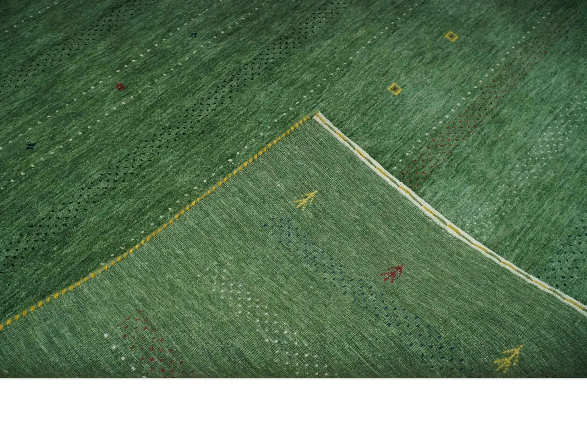 Custom Made Geometrical Stripes Design Green, Ivory and Charcoal wool Area Rug - Image 7