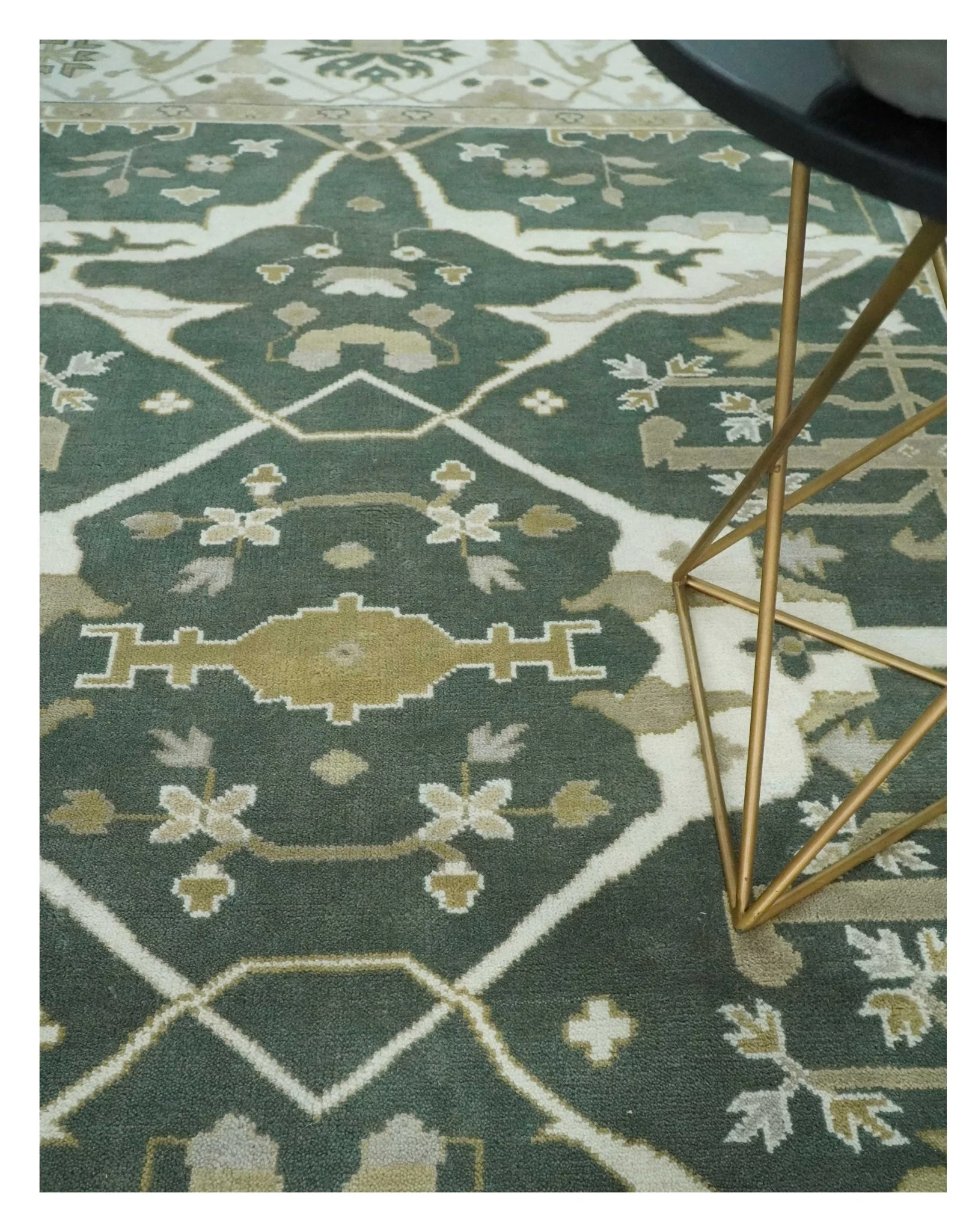 8x10 Green, Ivory and Olive Hand knotted Oriental Oushak wool Area Rug - Image 2