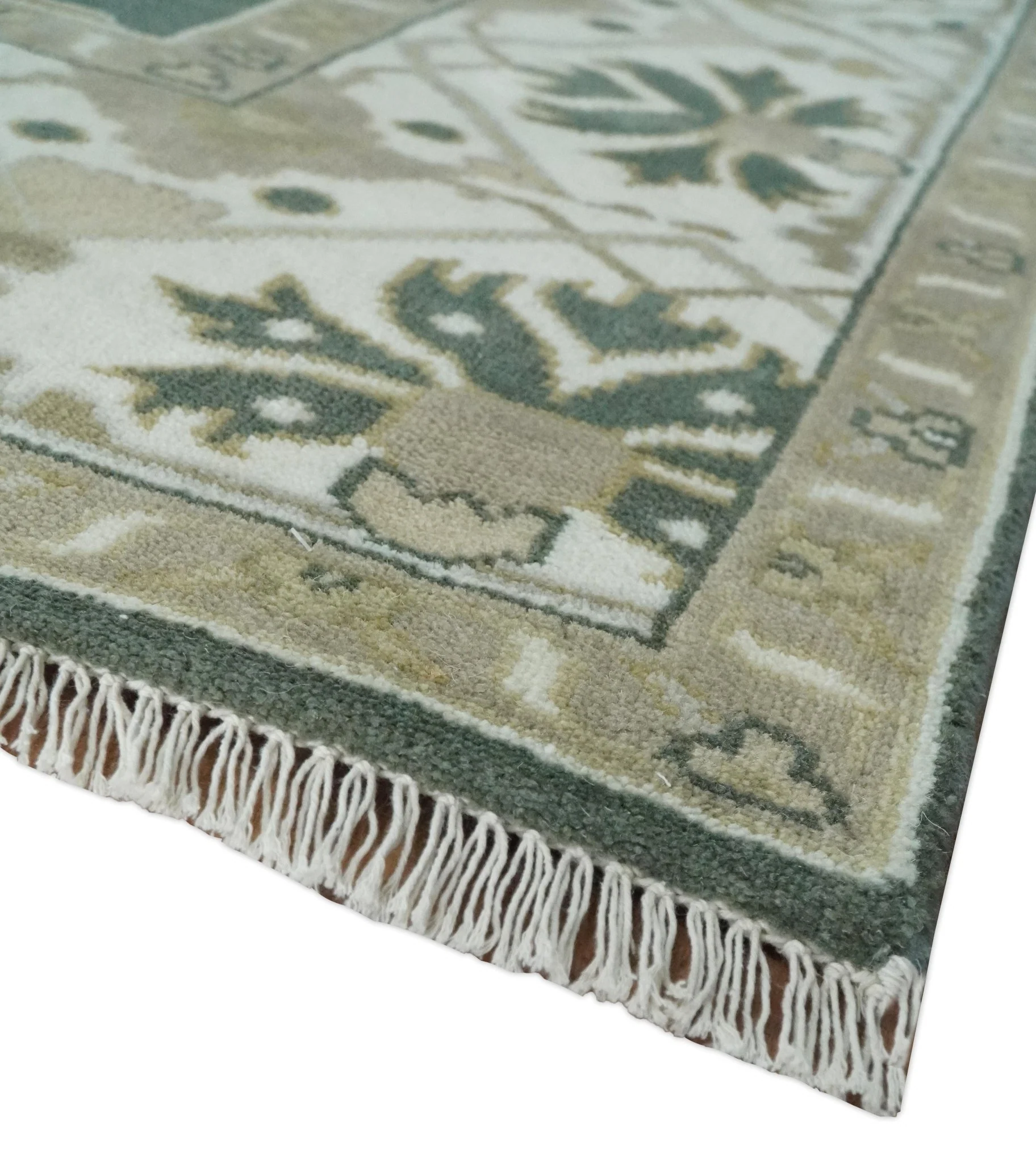 8x10 Green, Ivory and Olive Hand knotted Oriental Oushak wool Area Rug - Image 5