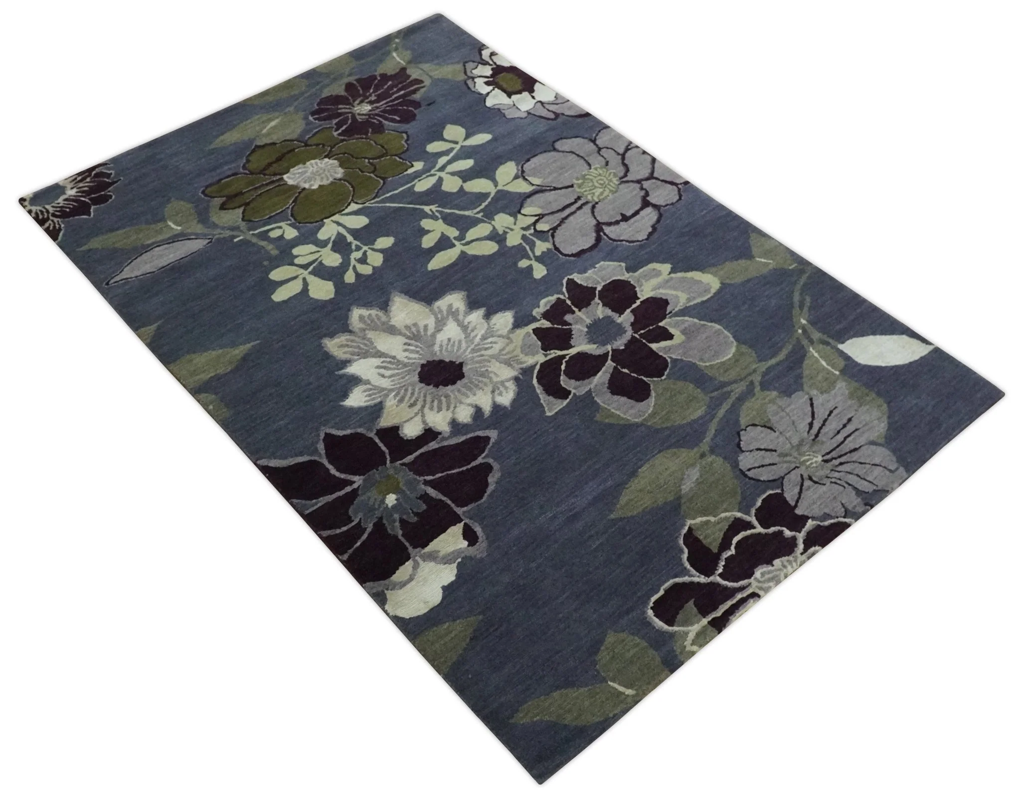 Premium look Green, Ivory, Charcoal and Gray Traditional Floral 4.6x6.6 wool and Art Silk Area Rug - Image 10