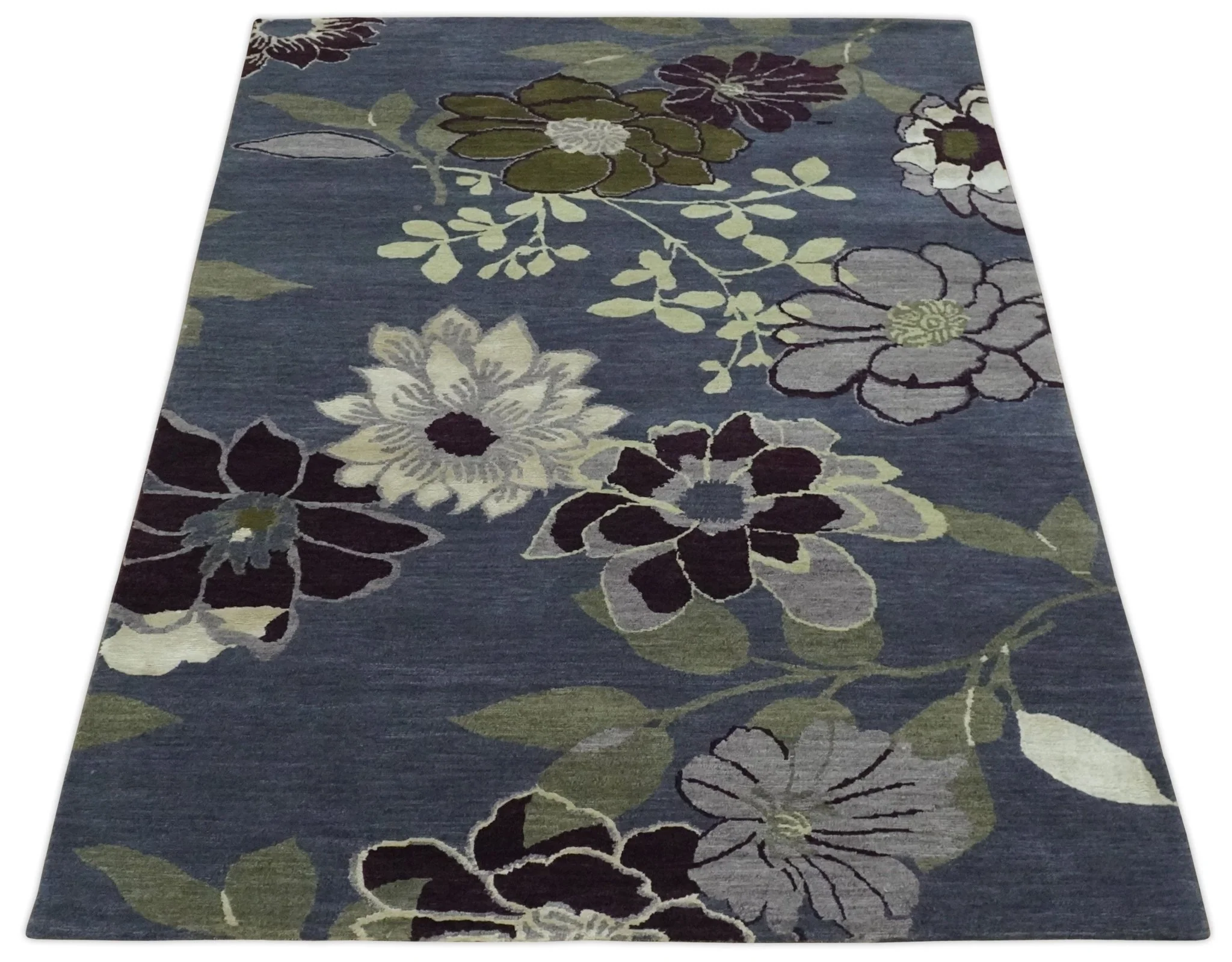 Premium look Green, Ivory, Charcoal and Gray Traditional Floral 4.6x6.6 wool and Art Silk Area Rug - Image 9