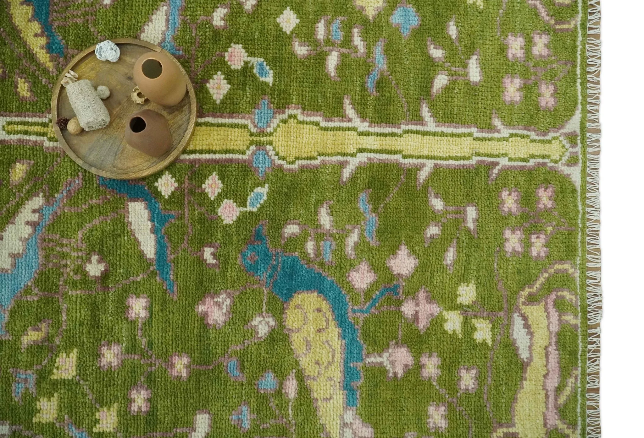 The Green Jungle Life Teal and Peach Peacock Bird Hand Knotted Custom Made Wool Area Rug - Image 12