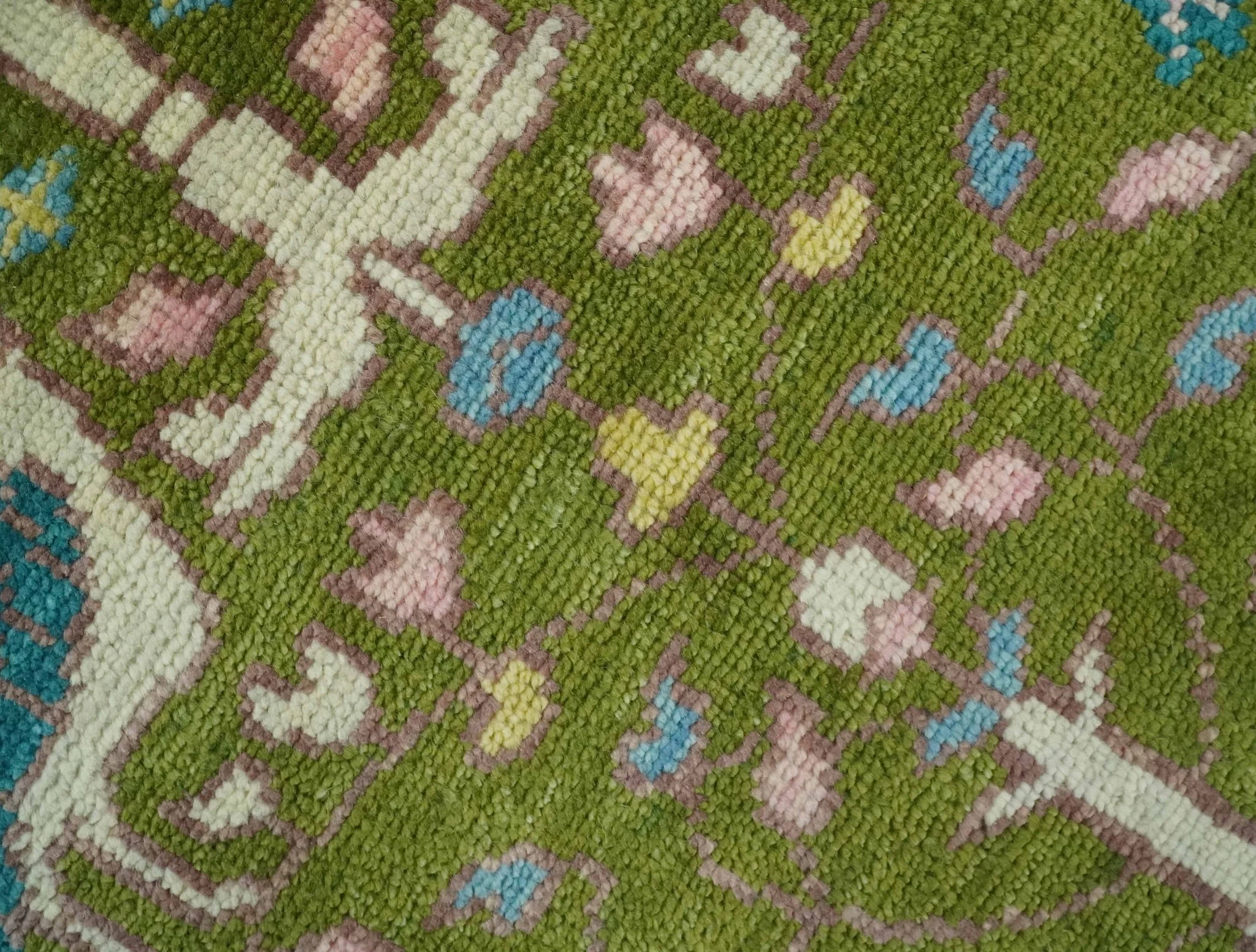 The Green Jungle Life Teal and Peach Peacock Bird Hand Knotted Custom Made Wool Area Rug - Image 4