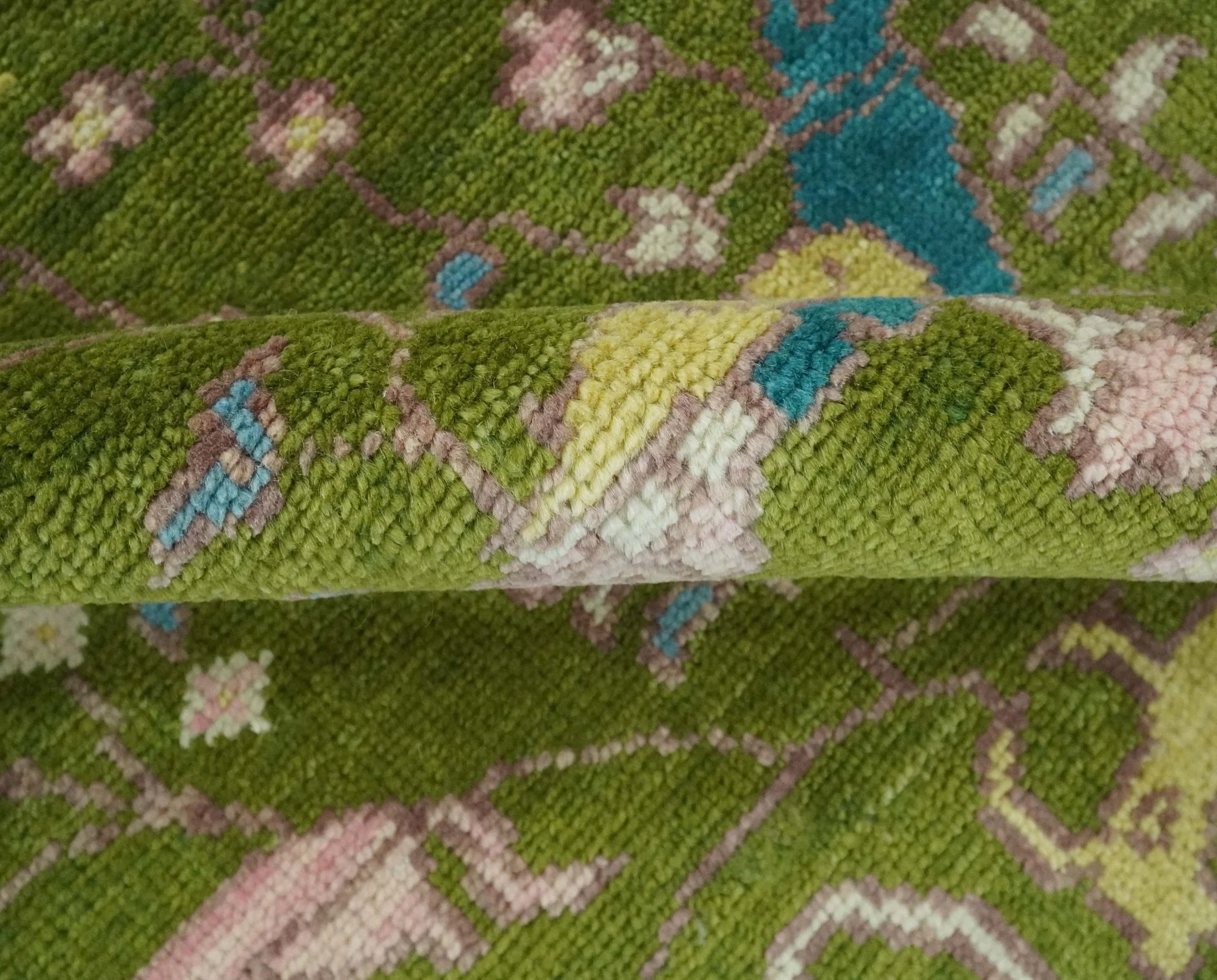 The Green Jungle Life Teal and Peach Peacock Bird Hand Knotted Custom Made Wool Area Rug - Image 6