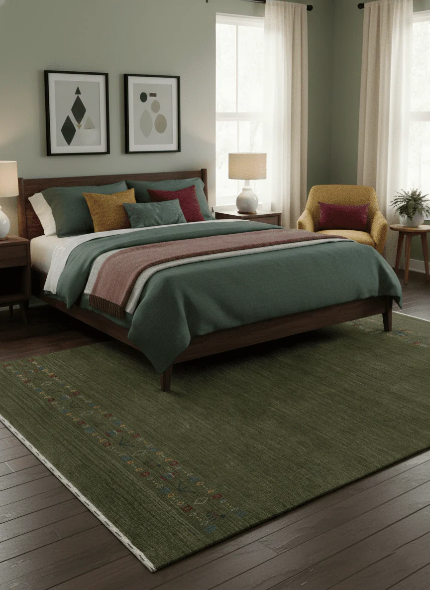 Green Modern Design Hand Loomed Wool Area Rug - Image 2