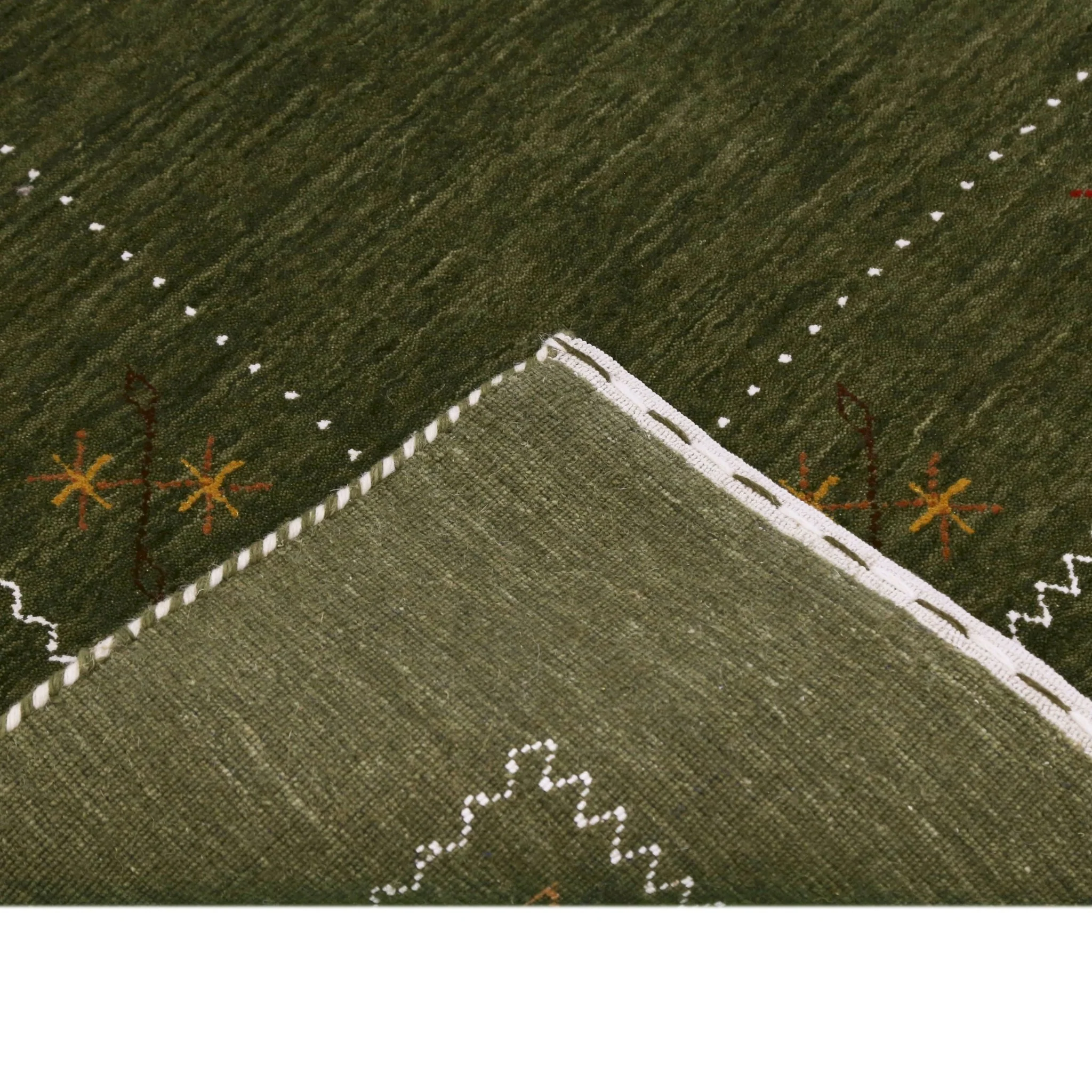Green Modern Gabbeh Border Design Hand Loomed Wool Area Rug - Image 11