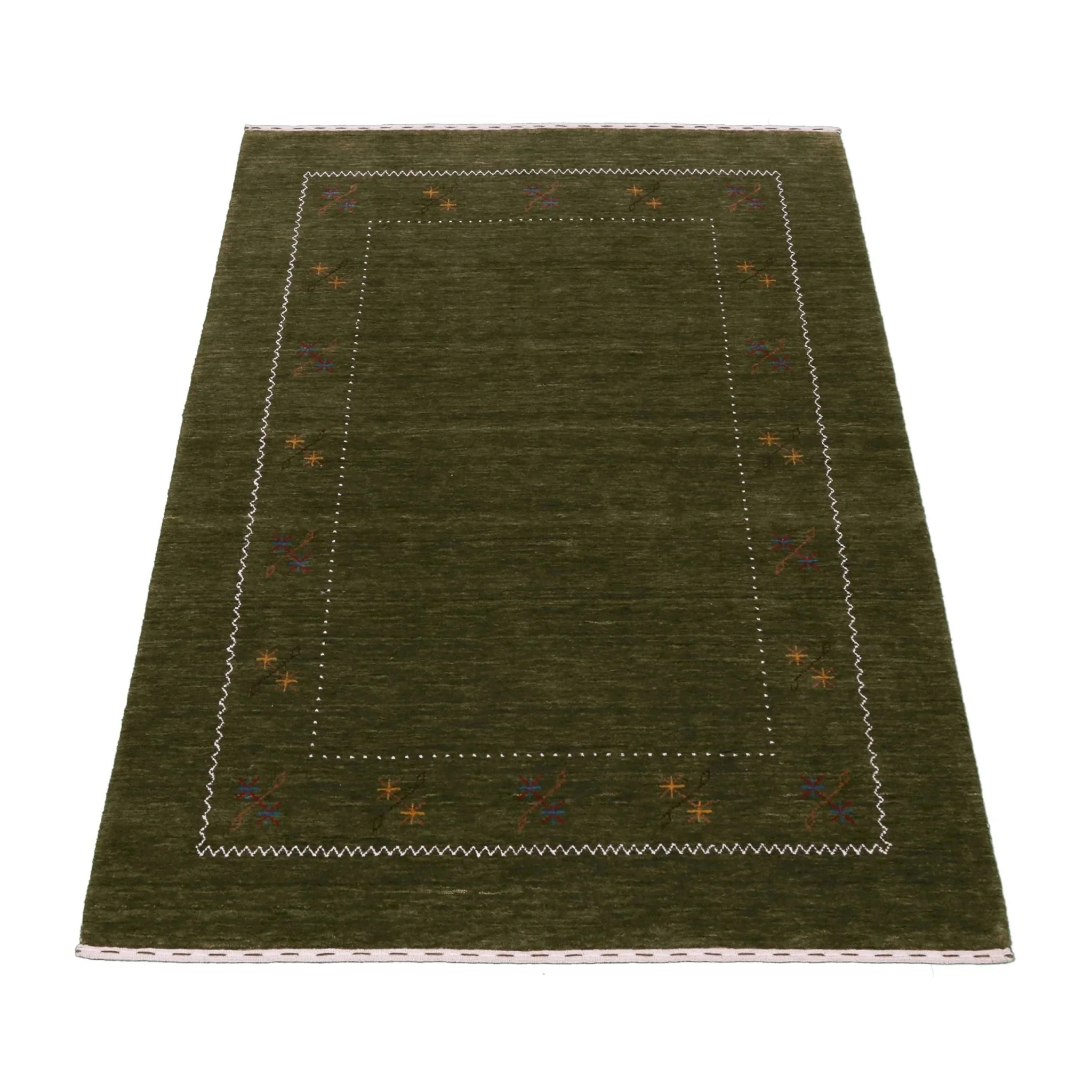 Green Modern Gabbeh Border Design Hand Loomed Wool Area Rug - Image 12
