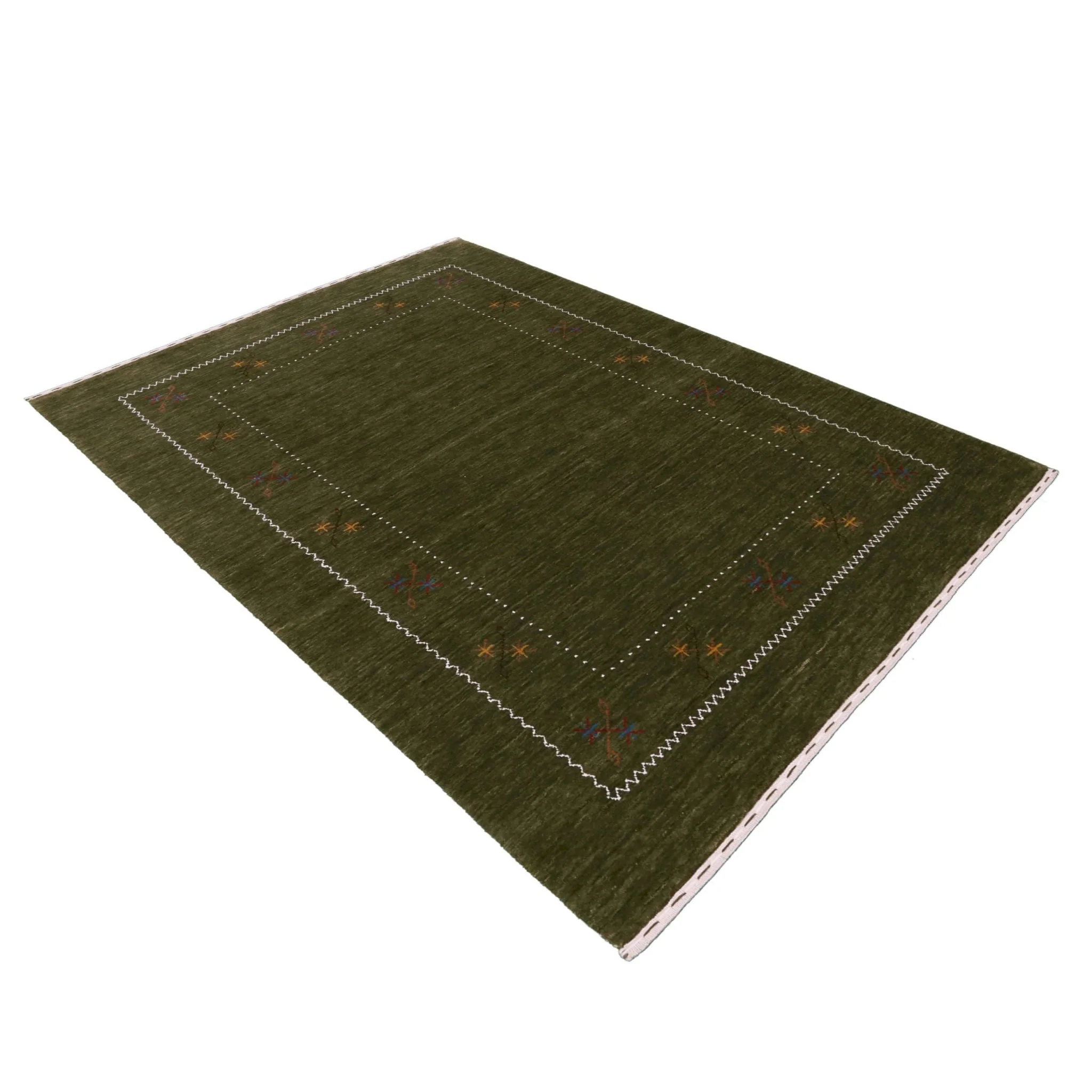 Green Modern Gabbeh Border Design Hand Loomed Wool Area Rug - Image 13