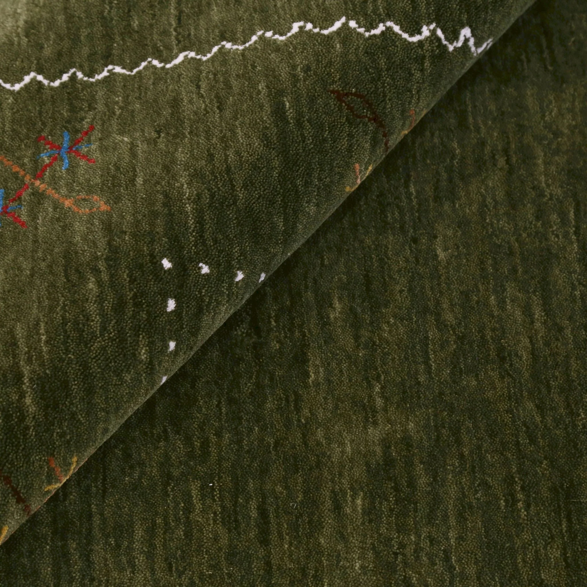 Green Modern Gabbeh Border Design Hand Loomed Wool Area Rug - Image 3