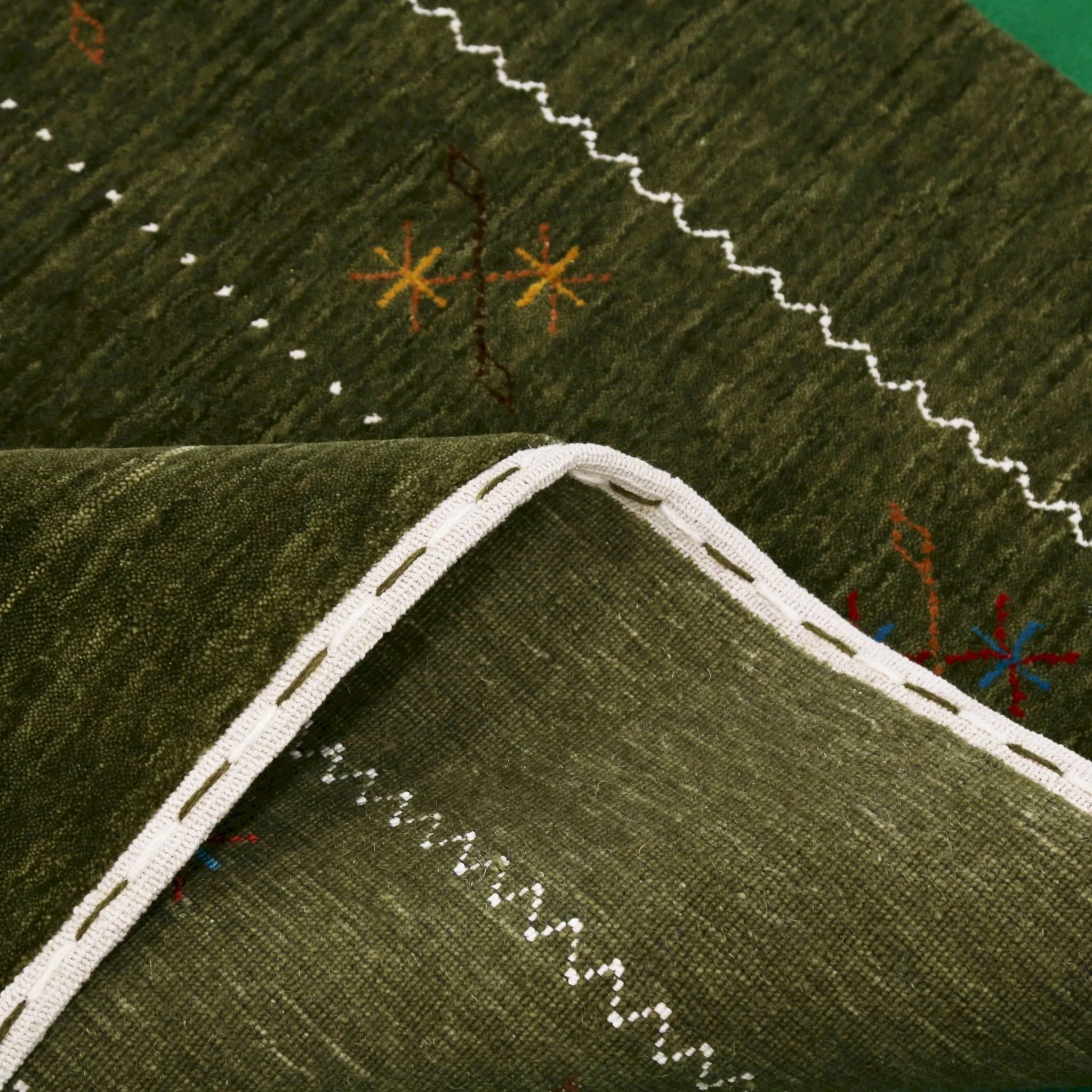 Green Modern Gabbeh Border Design Hand Loomed Wool Area Rug - Image 4