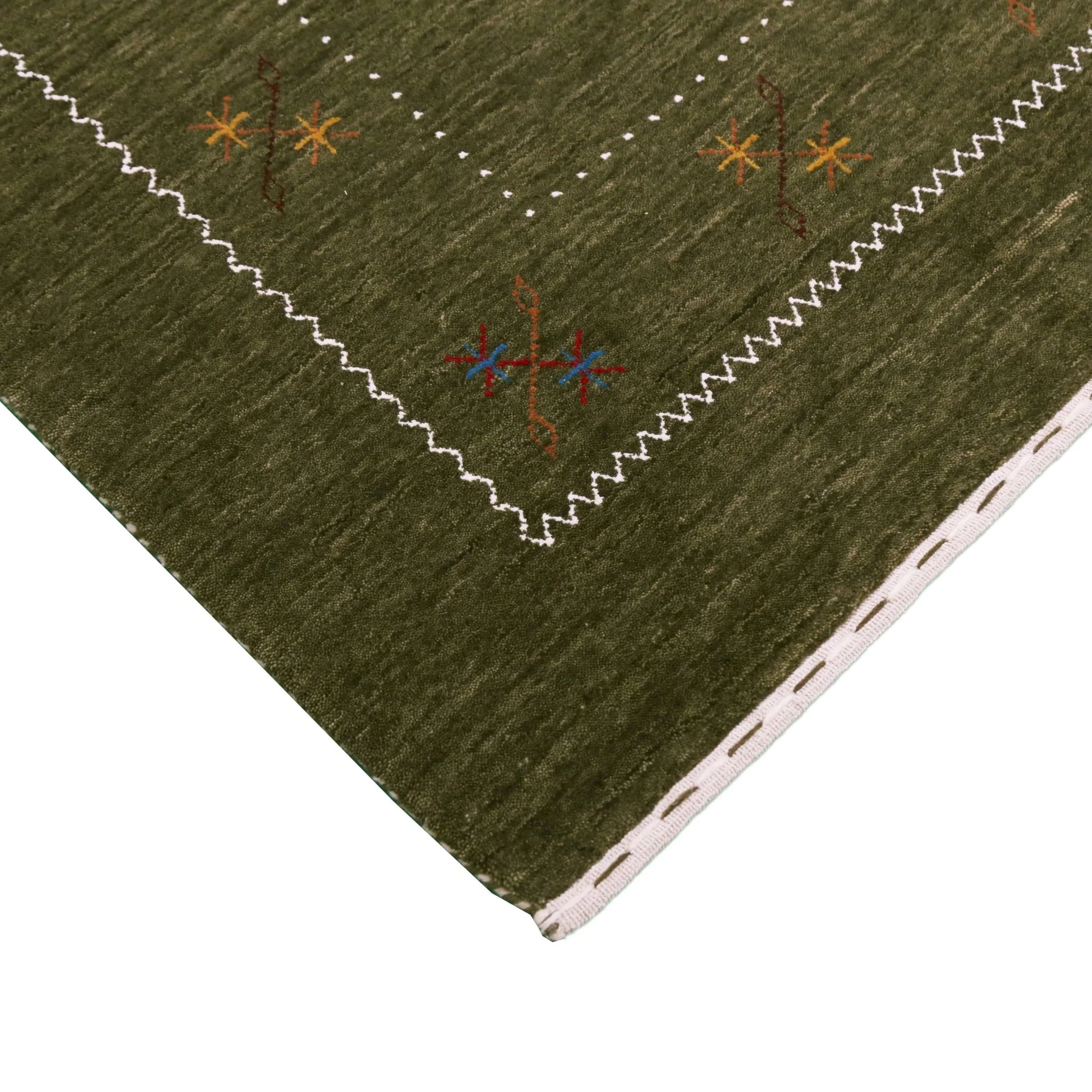 Green Modern Gabbeh Border Design Hand Loomed Wool Area Rug - Image 6