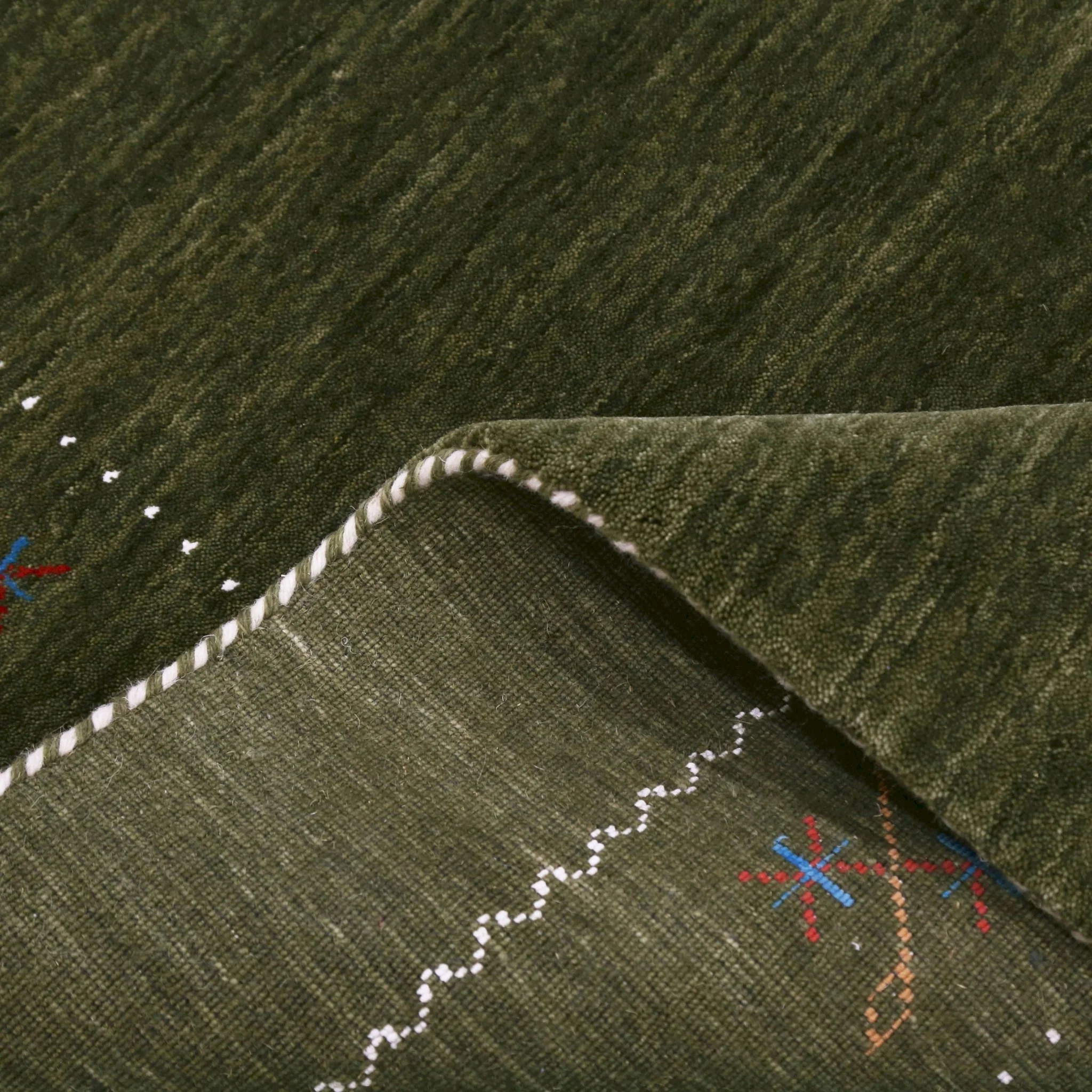Green Modern Gabbeh Border Design Hand Loomed Wool Area Rug - Image 8
